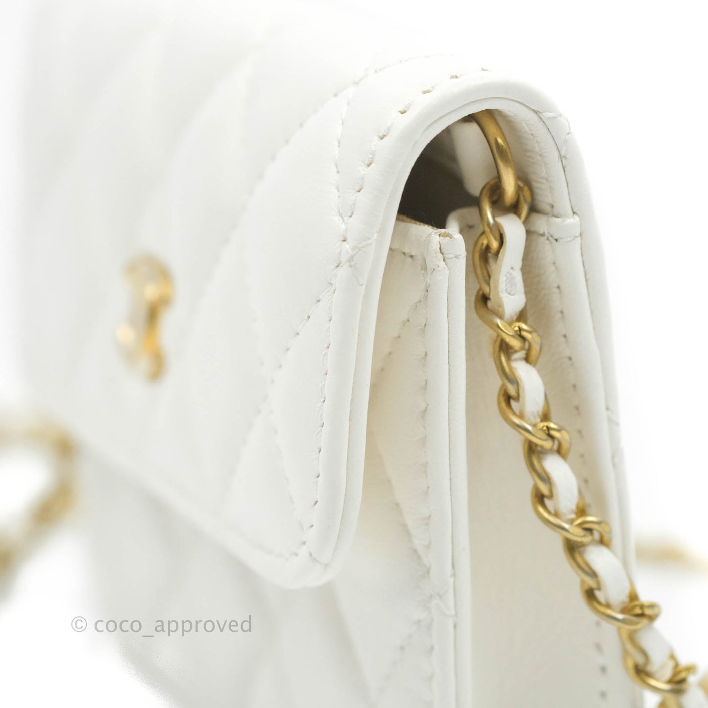 Chanel Mini Pearl Crush Clutch With Chain White Aged Gold Hardware