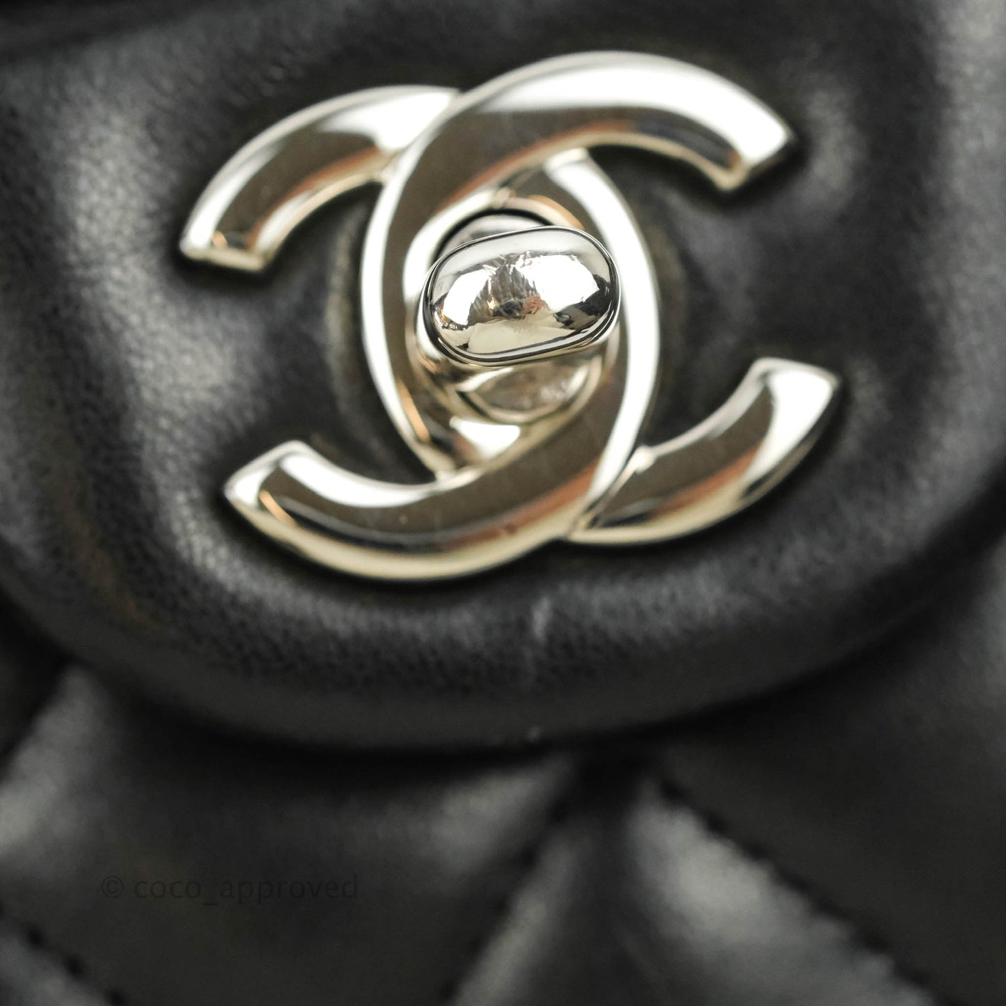 Chanel Classic M/L Medium Double Flap Black Lambskin Silver Hardware