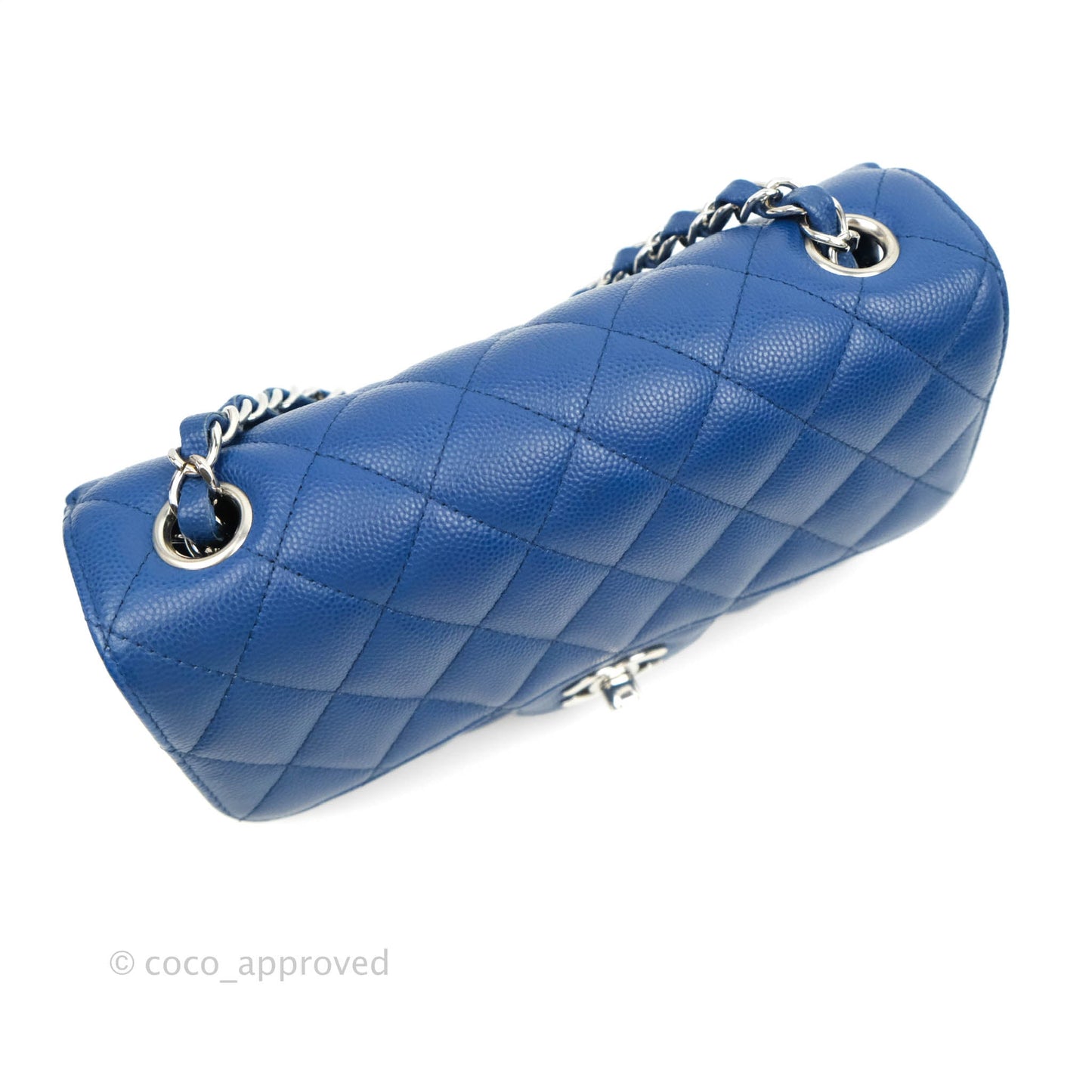 Chanel Quilted Mini Rectangular Flap Blue Caviar Silver Hardware
