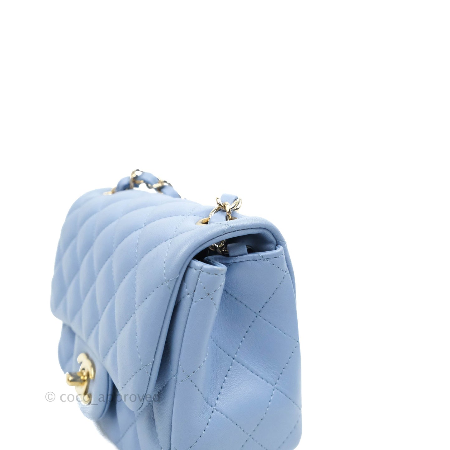 Chanel Mini Square Quilted Sky Blue Lambskin Gold Hardware 21C
