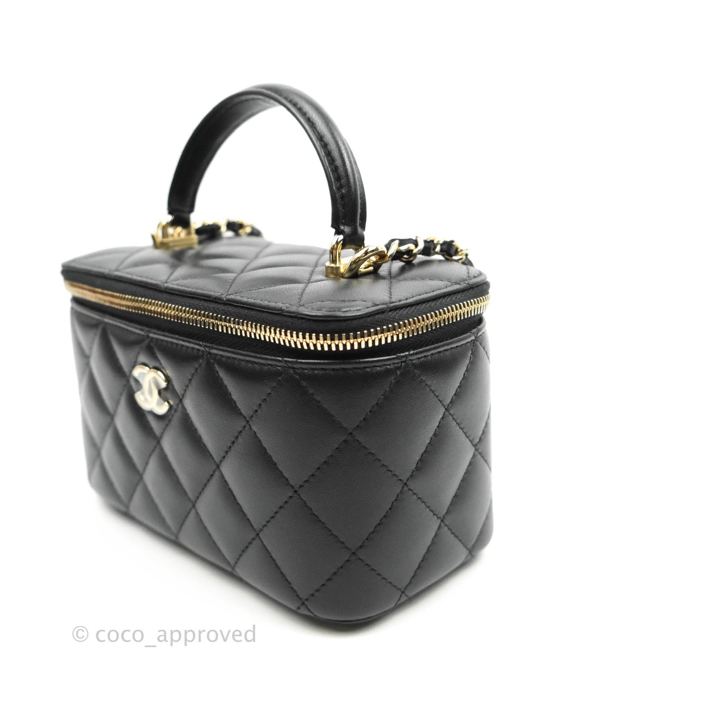 Chanel Classic Vanity Rectangular Top Handle With Chain Black Lambskin Gold Hardware