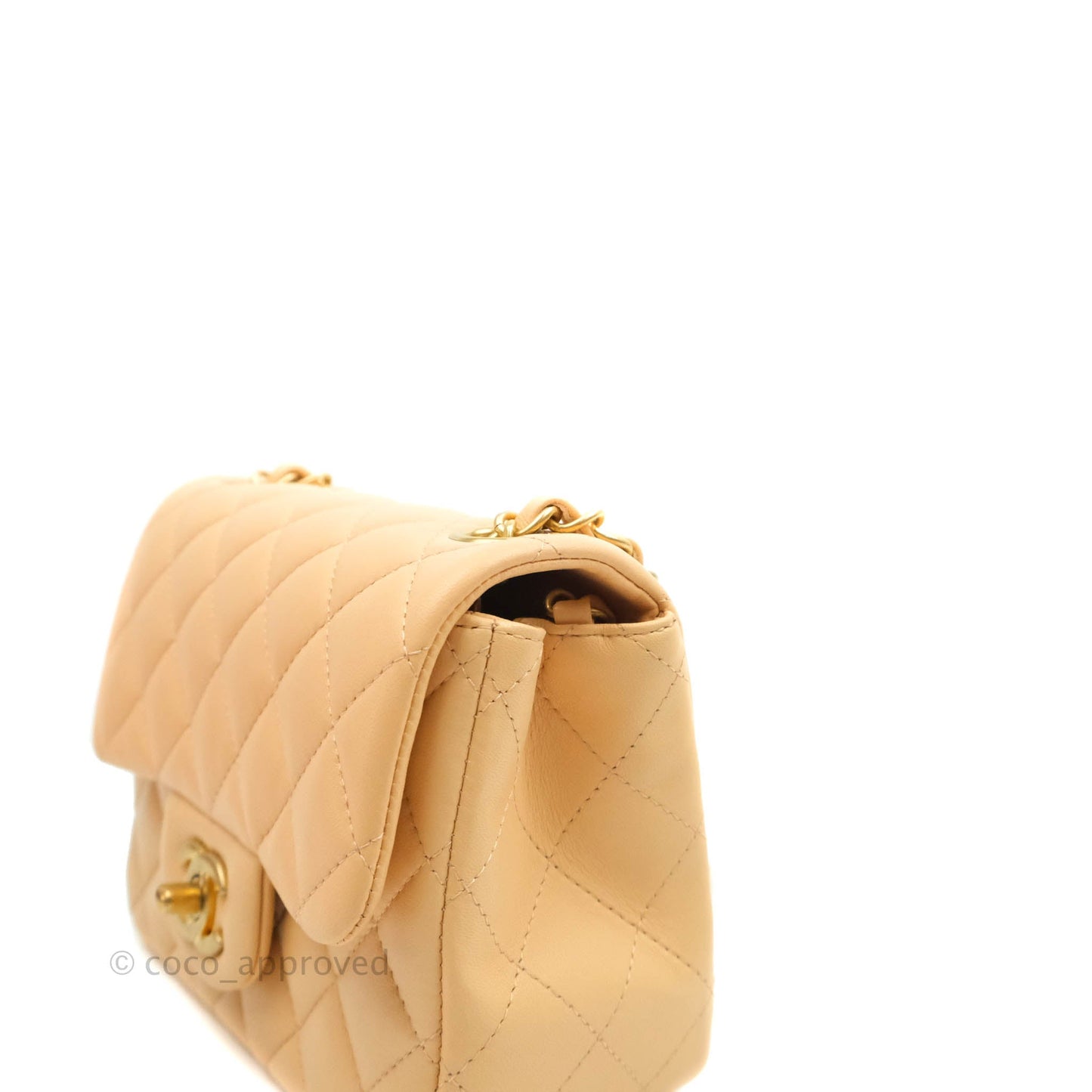 Chanel Quilted Mini Square Light Beige Lambskin Aged Gold Hardware