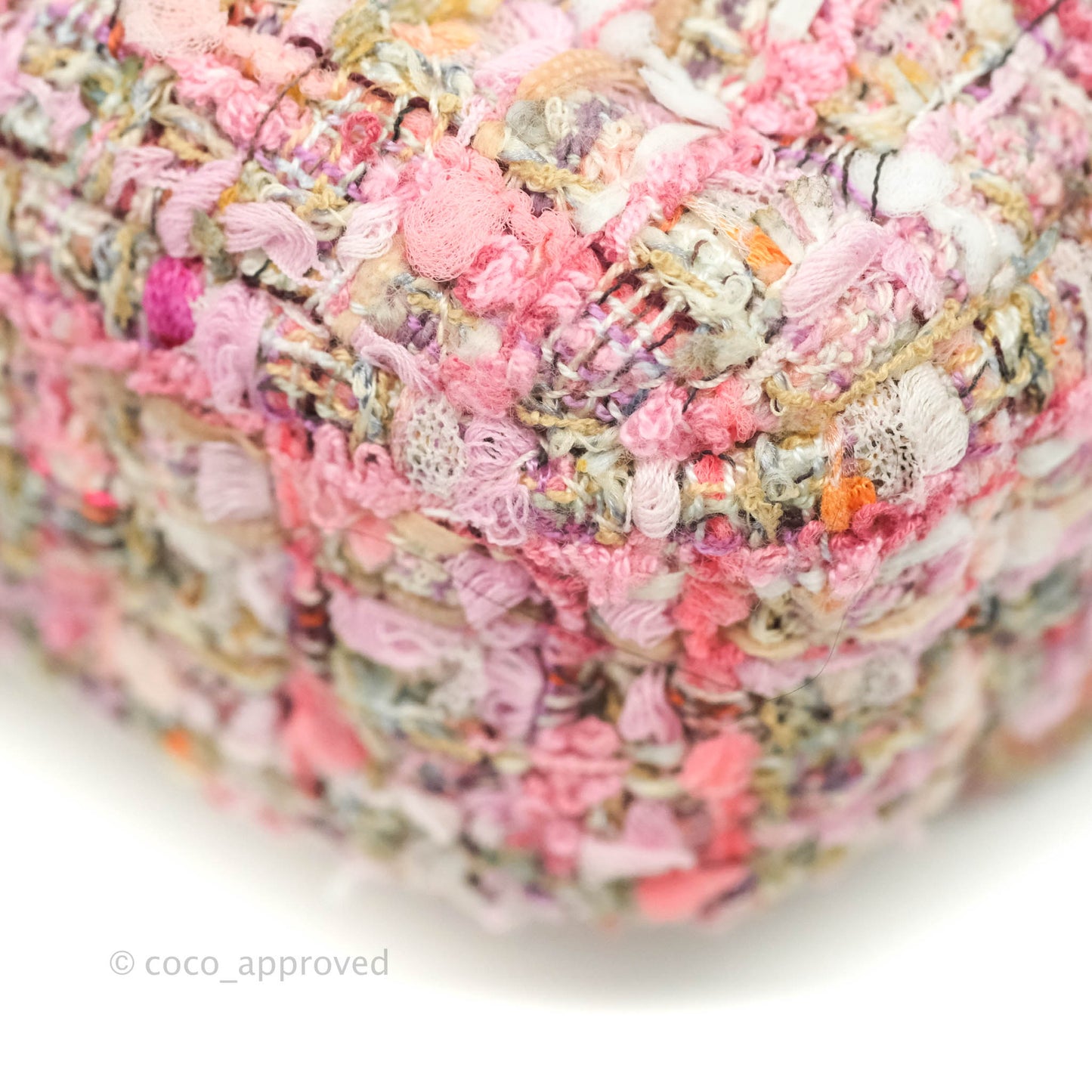 Chanel Small Pink Tweed Flap Bag With Large Pearl Handle Gold Hardware