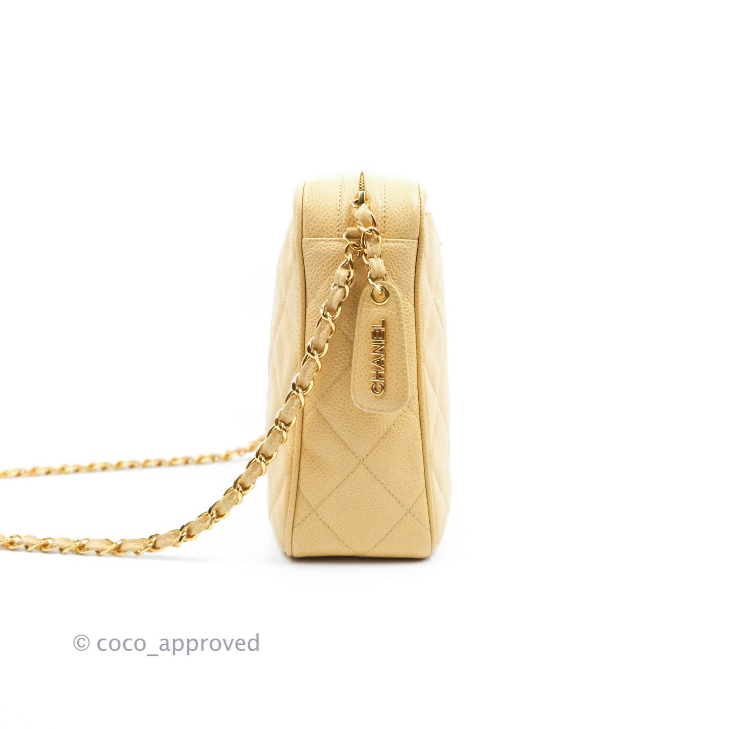 Chanel Vintage CC Large Square Camera Bag Beige Caviar 24K Gold Hardware