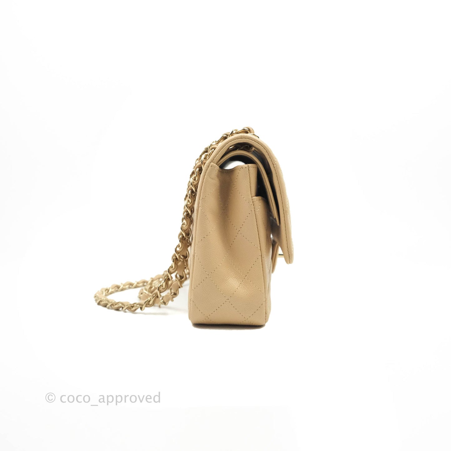Chanel Quilted M/L Medium Double Flap Beige Caviar Gold Hardware 19C
