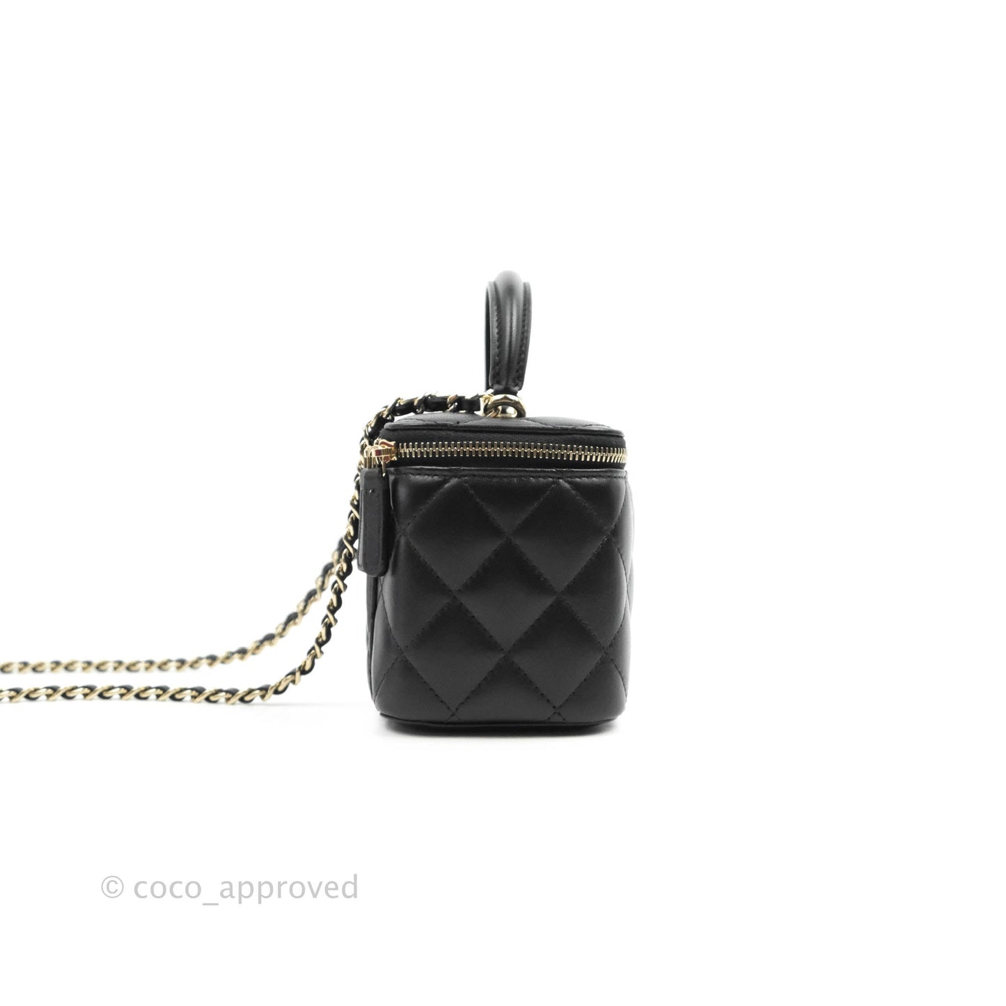 Chanel Classic Vanity Rectangular Top Handle With Chain Black Lambskin Gold Hardware