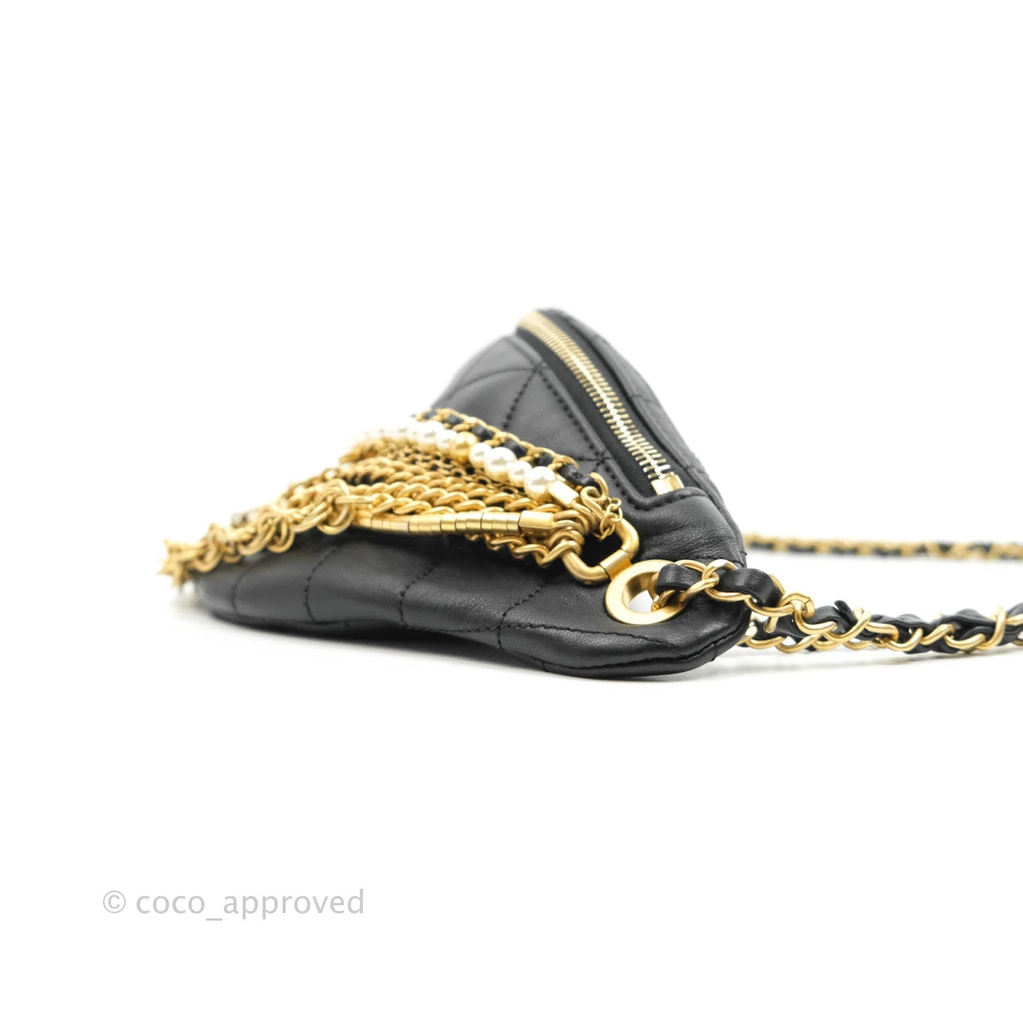 Chanel Quilted All About Chains Waist Belt Bag Black Lambskin Aged Gold Hardware