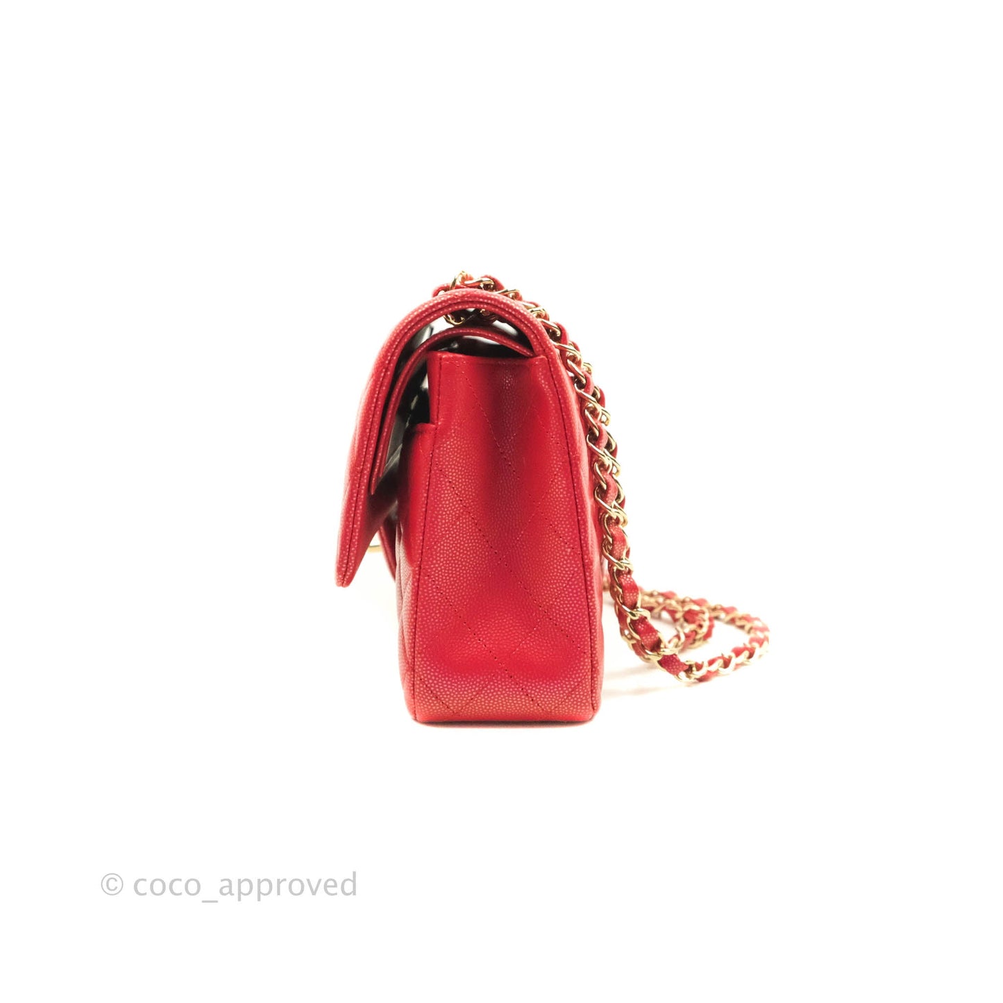 Chanel Classic M/L Medium Double Flap Iridescent Red Caviar Gold Hardware 21S