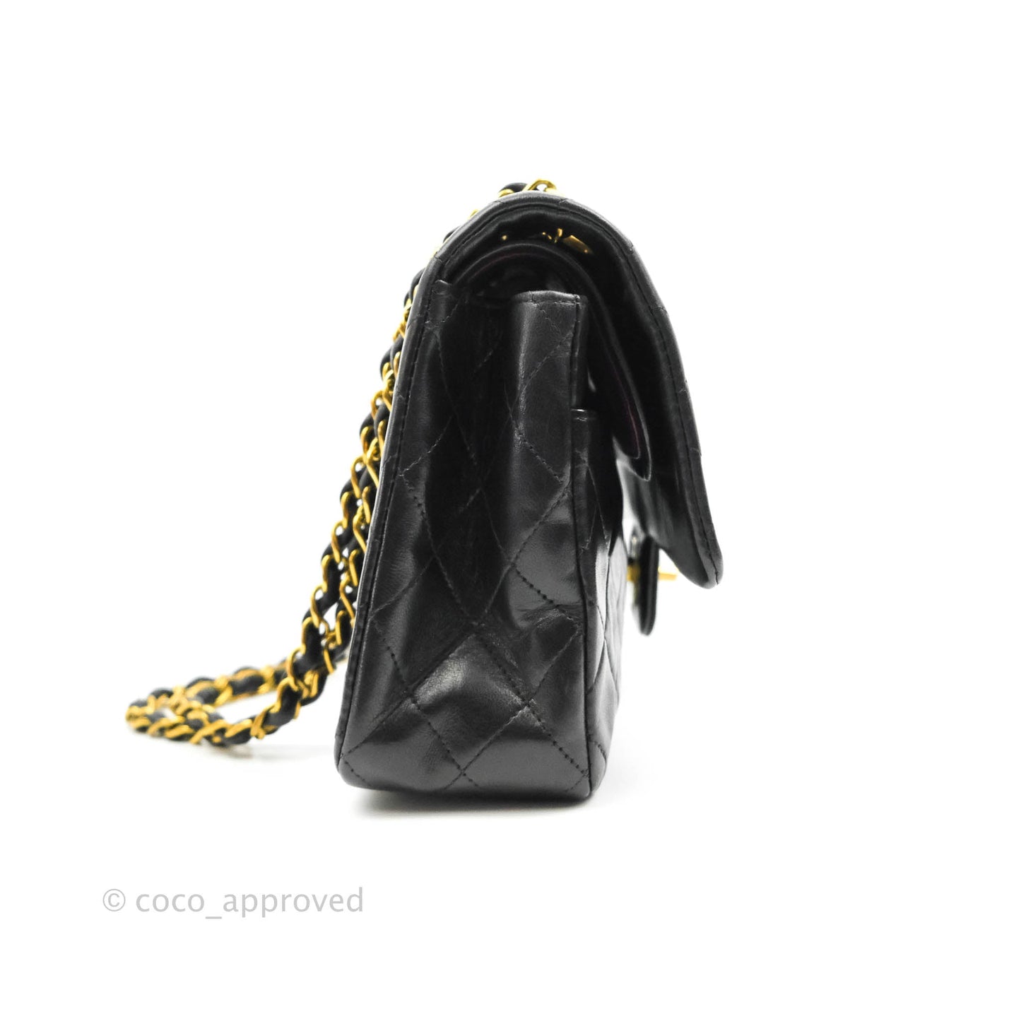 Chanel Vintage Classic M/L Medium Double Flap Bag Black Lambskin 24K Gold Hardware