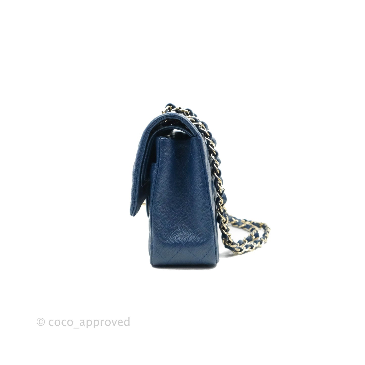 Chanel Quilted M/L Medium Double Flap Blue Caviar Gold Hardware 19C