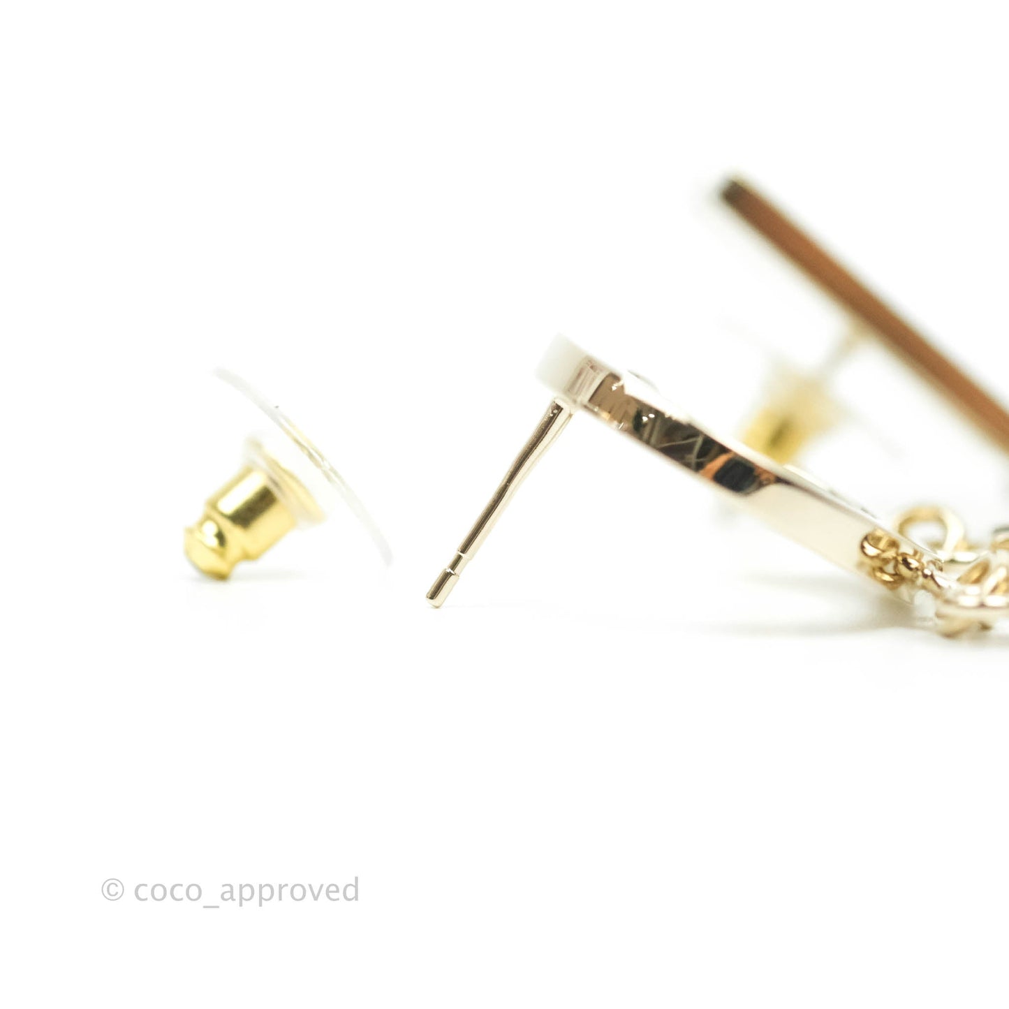 Chanel Letter Cha-Nel Logo Drop Earrings Gold Tone 21V