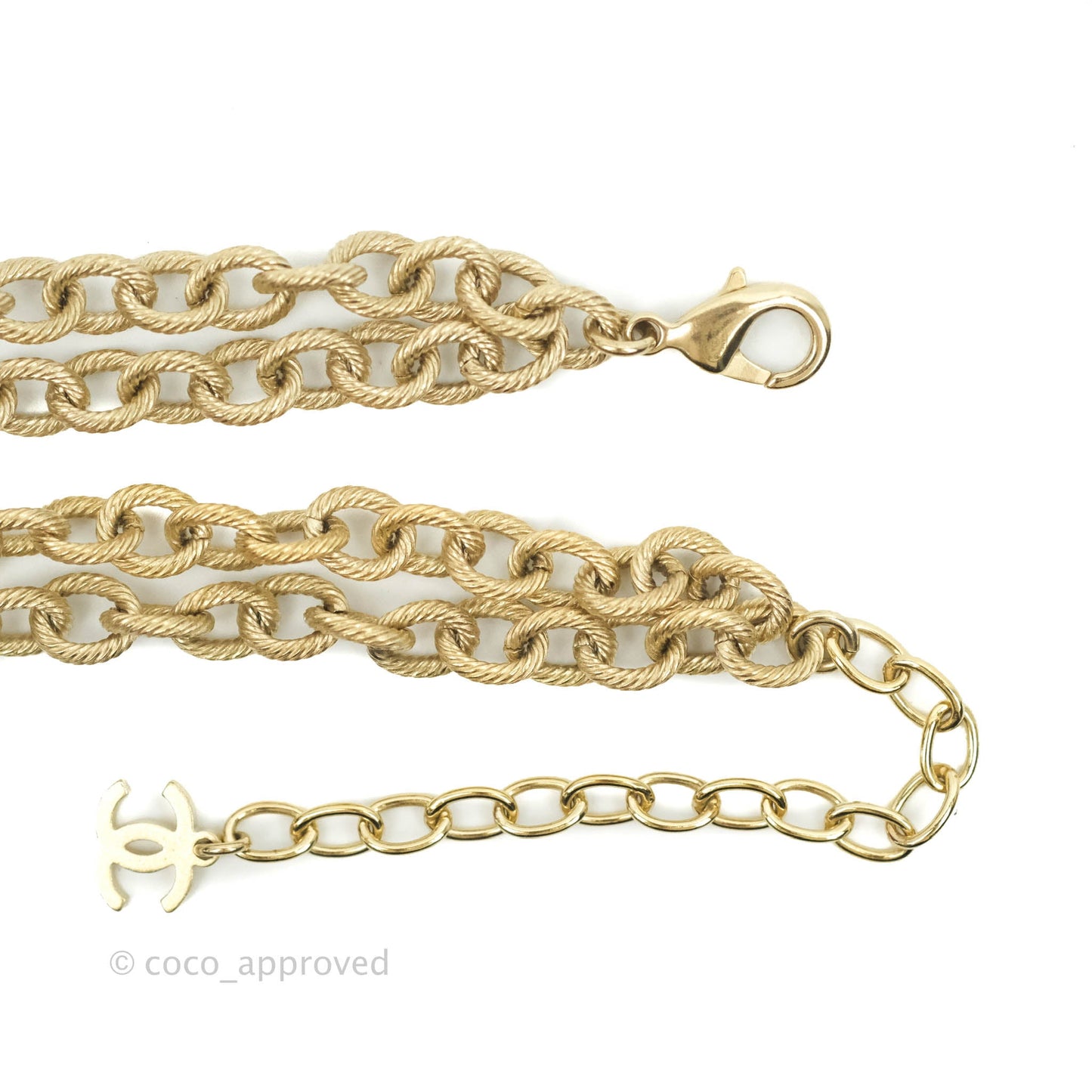 Chanel Crystal CC Pearl Chain Necklace Gold Tone 21A