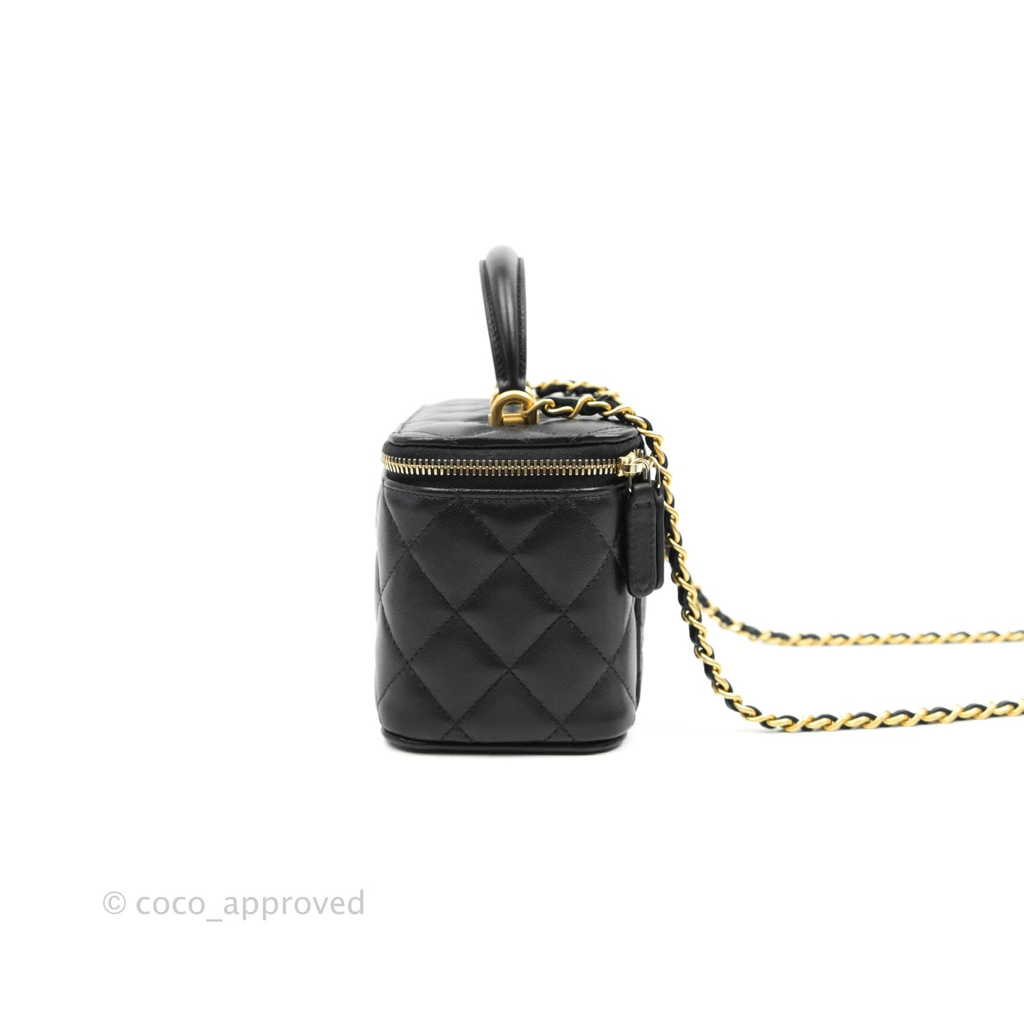Chanel Classic Vanity Rectangular Top Handle With Chain Black Lambskin Aged Gold Hardware