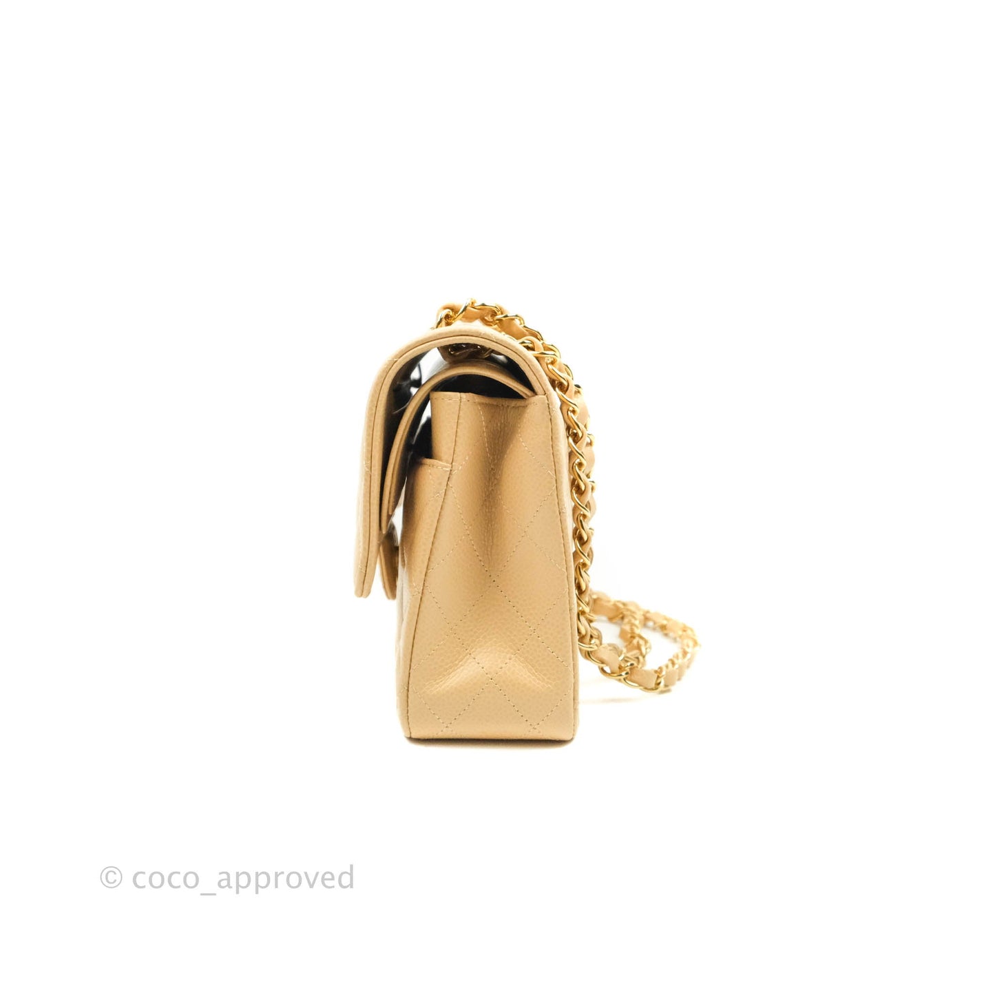 Chanel Classic M/L Medium Double Flap Beige Caviar Gold Hardware