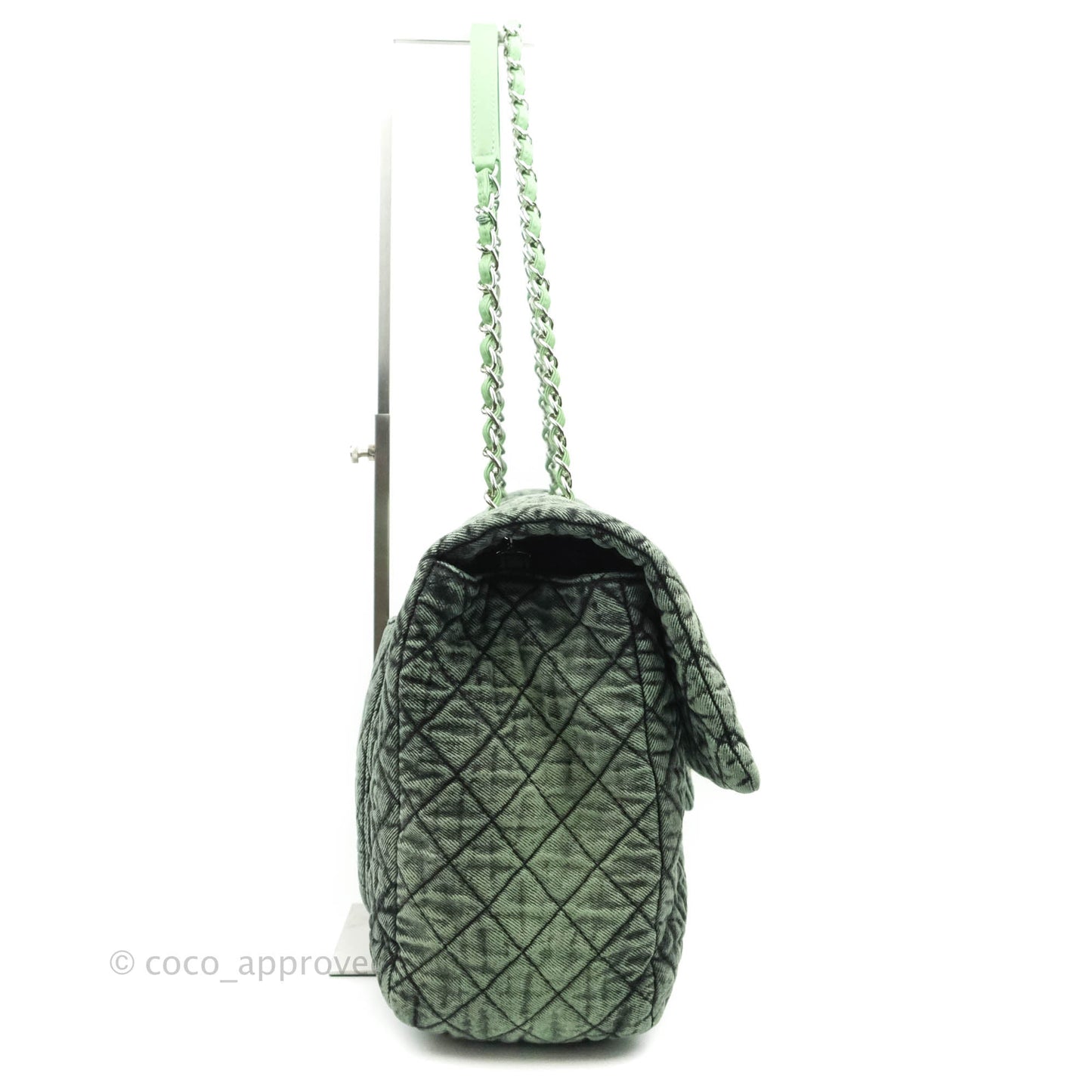 Chanel Small XXL Denimpression Flap Bag Aged Green Denim Silver Hardware