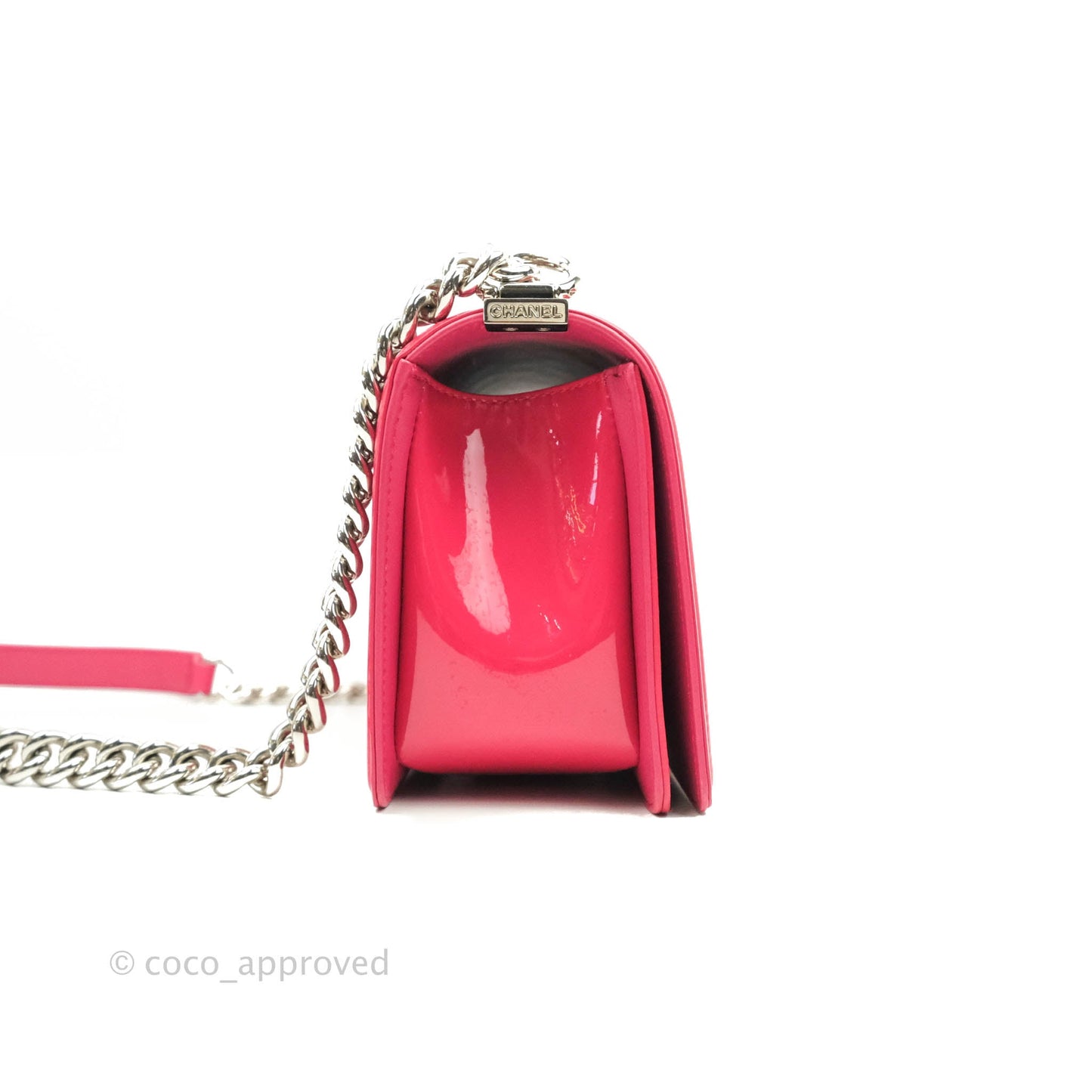 Chanel Quilted Medium Boy Bag Pink Patent Pink & Silver Hardware