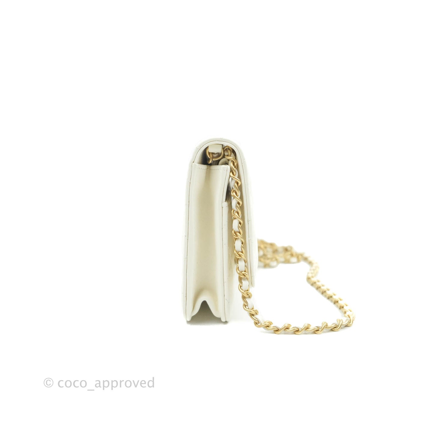 Chanel Quilted Pearl Crush Wallet on Chain WOC White Lambskin Aged Gold Hardware