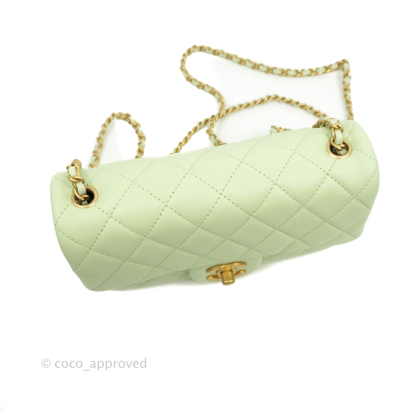 Chanel Mini Rectangular Pearl Crush Avocado Green Lambskin Aged Gold Hardware 22C