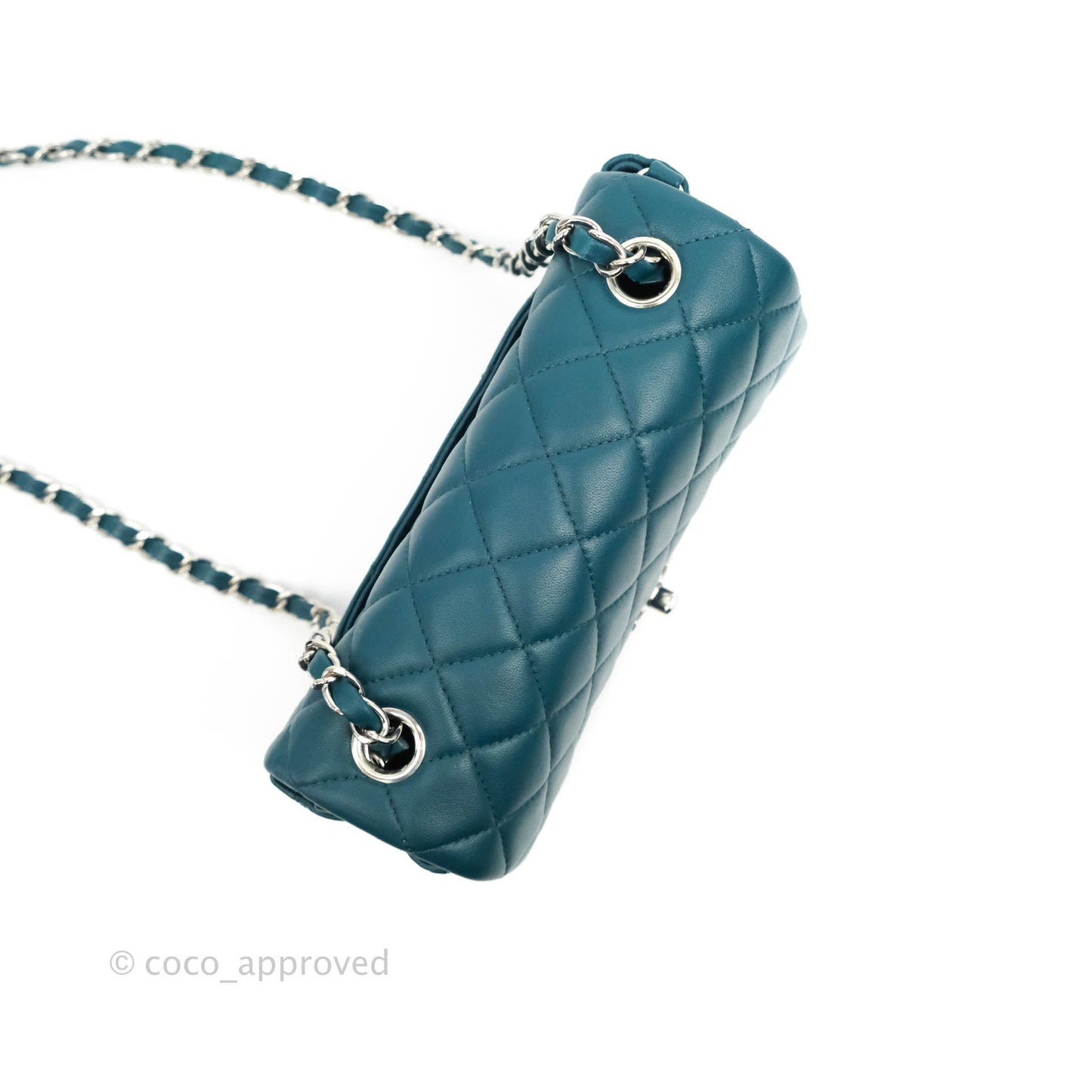 Chanel Quilted Mini Rectangular Teal Lambskin Silver Hardware