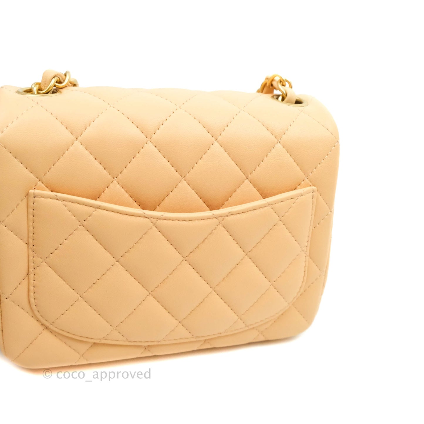 Chanel Quilted Mini Square Light Beige Lambskin Aged Gold Hardware