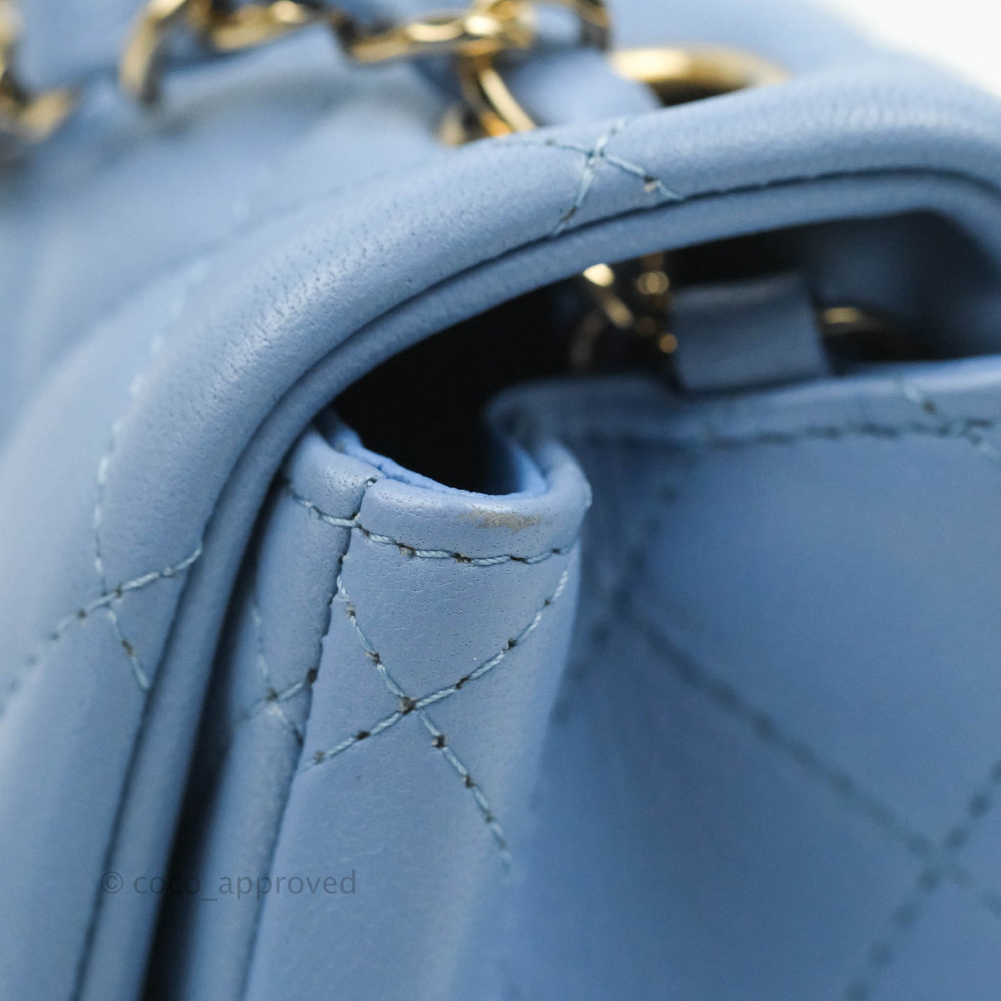 Chanel Mini Square Quilted Sky Blue Lambskin Gold Hardware 21C