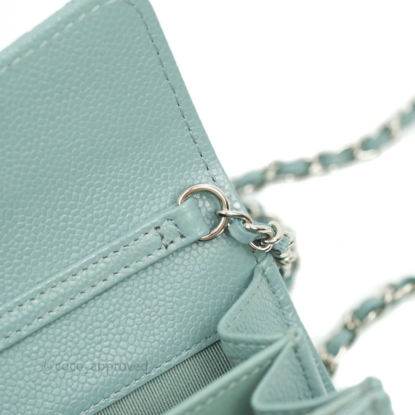 Chanel Mini Wallet With Chain Light Blue Caviar Silver Hardware 20B