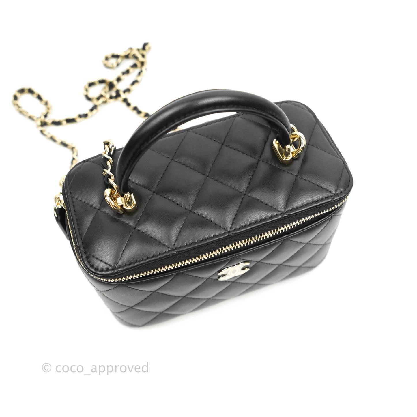 Chanel Classic Vanity Rectangular Top Handle With Chain Black Lambskin Gold Hardware