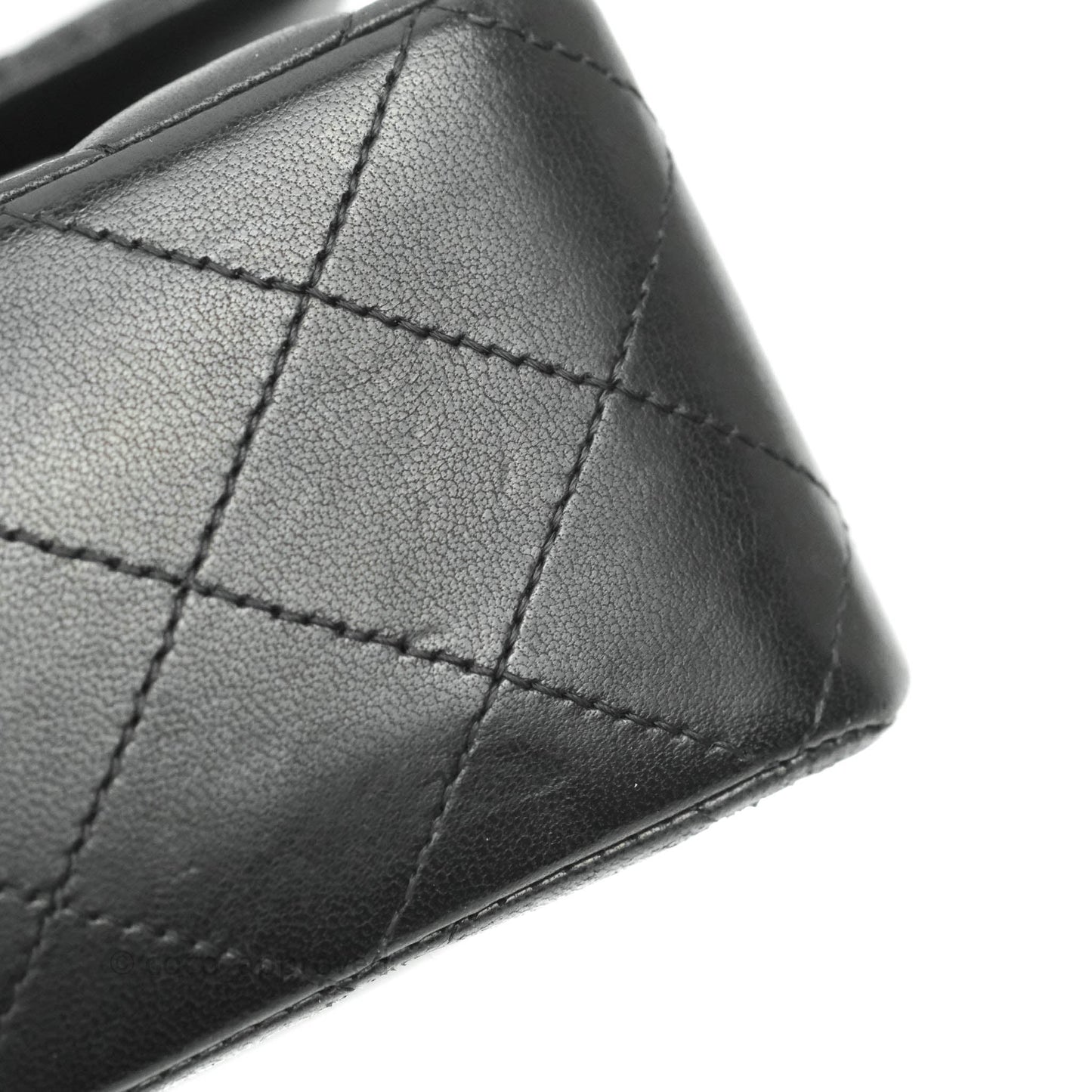 Chanel Classic M/L Medium Double Flap Black Lambskin Silver Hardware