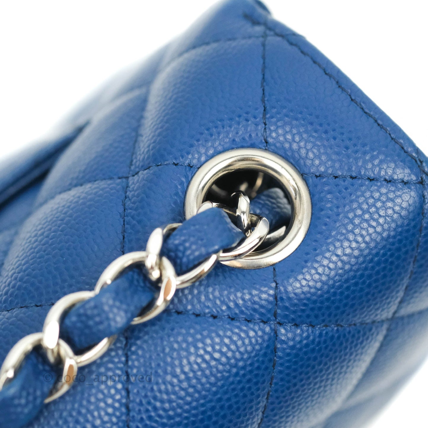 Chanel Quilted Mini Rectangular Flap Blue Caviar Silver Hardware