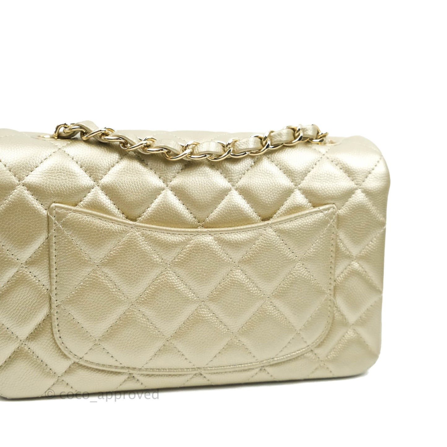 Chanel Quilted Mini Rectangular Flap Champagne Caviar Gold Hardware