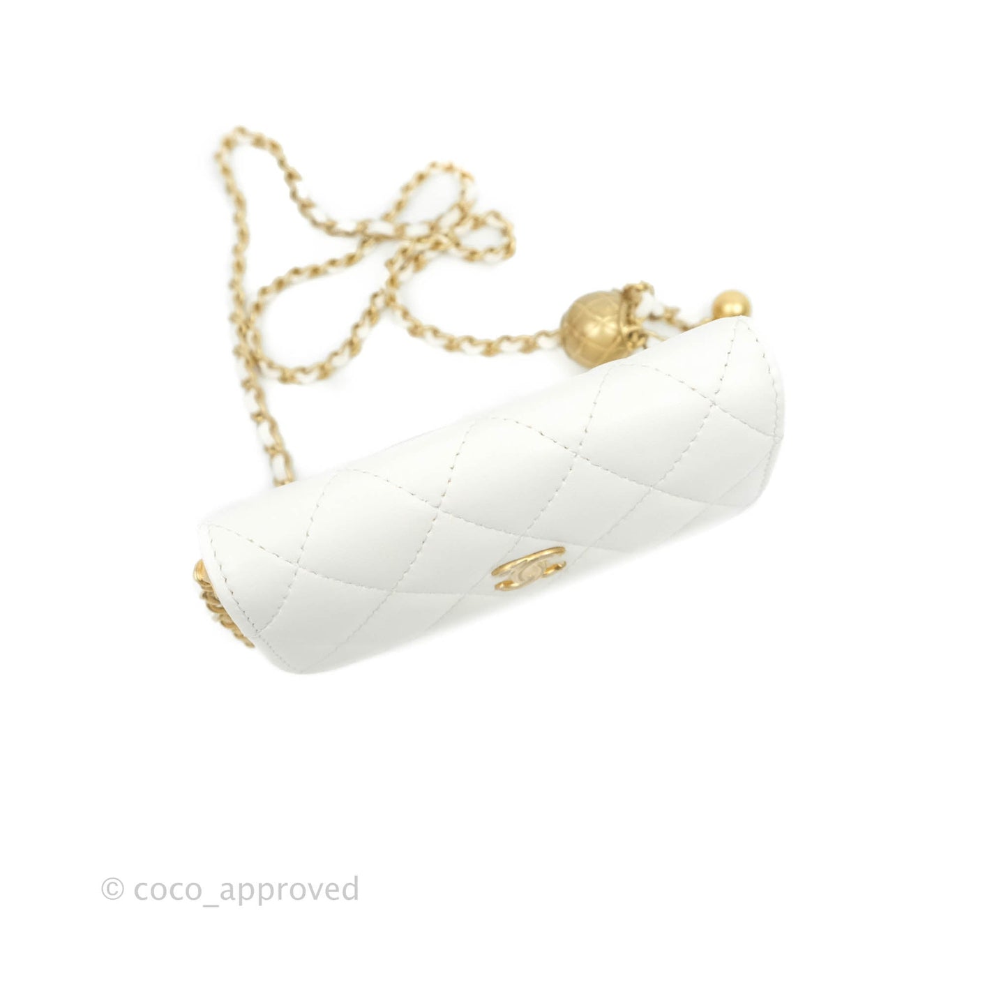 Chanel Mini Pearl Crush Clutch With Chain White Aged Gold Hardware