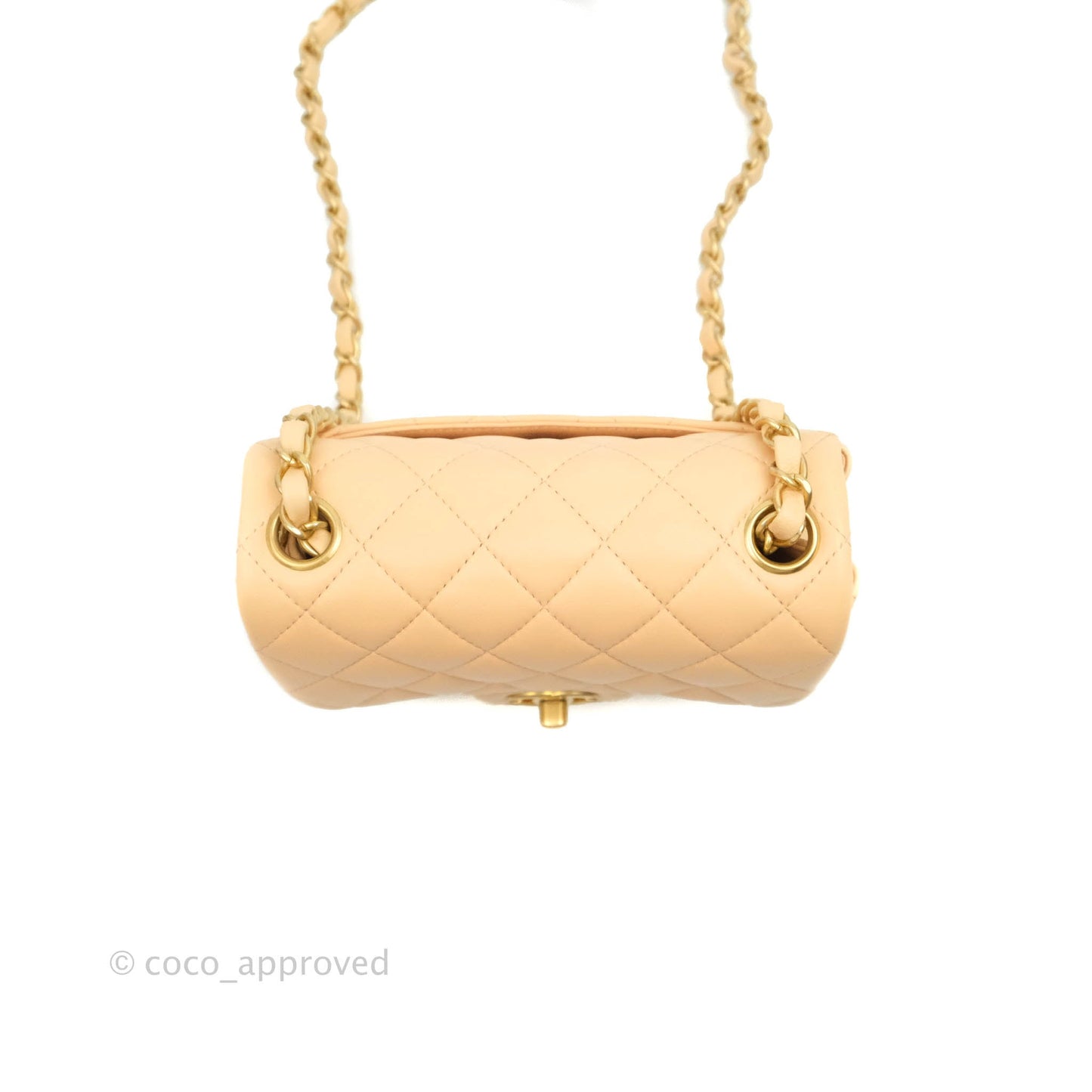 Chanel Quilted Mini Square Light Beige Lambskin Aged Gold Hardware