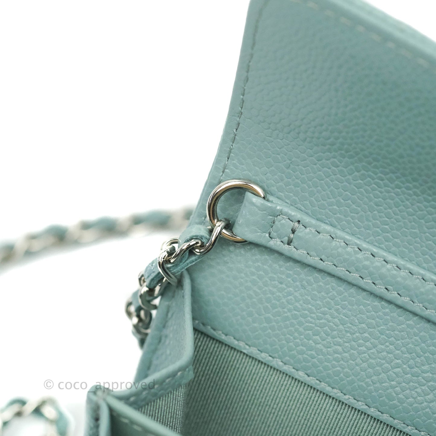 Chanel Mini Wallet With Chain Light Blue Caviar Silver Hardware 20B