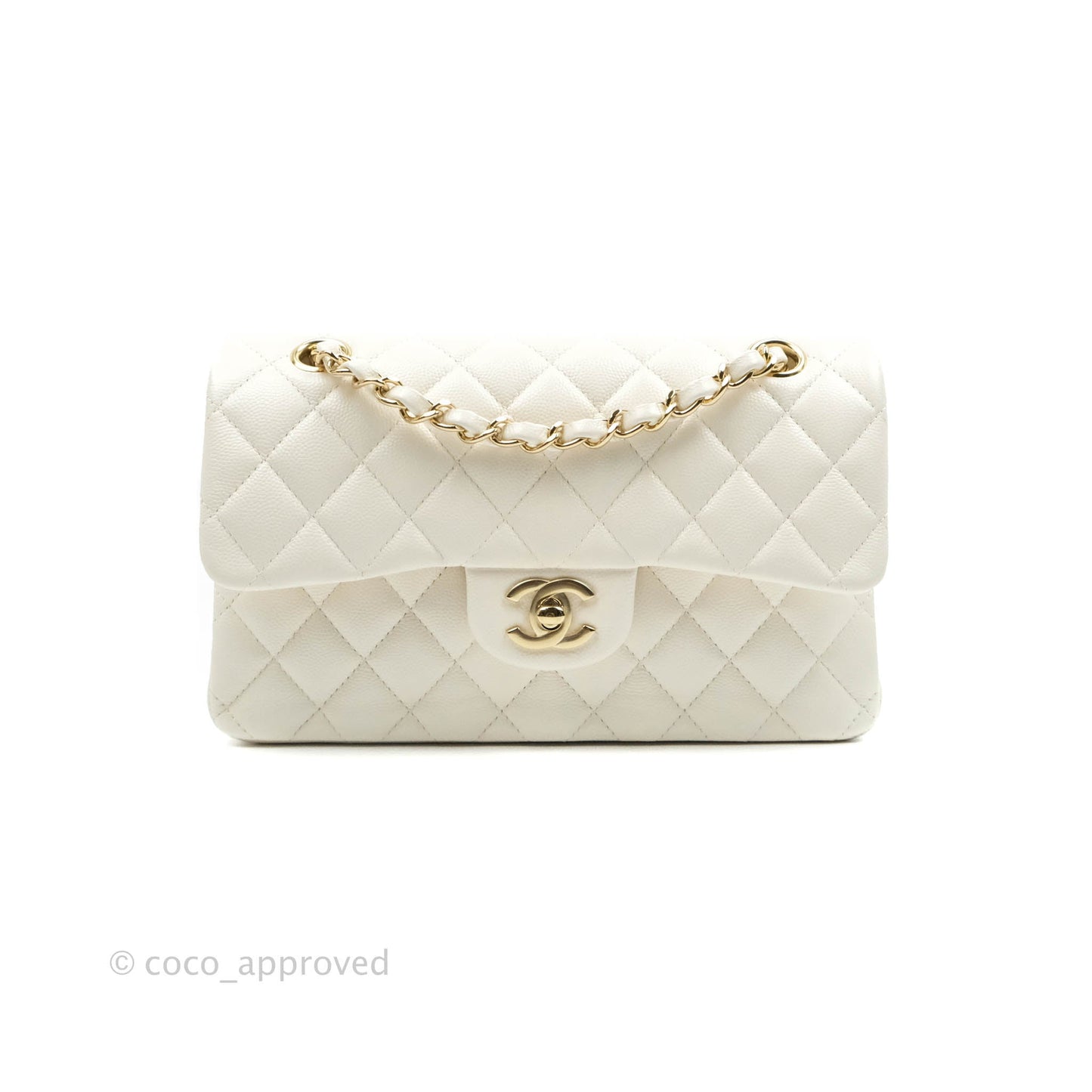 Chanel Classic Quilted Small S/M Flap White Caviar Gold Hardware