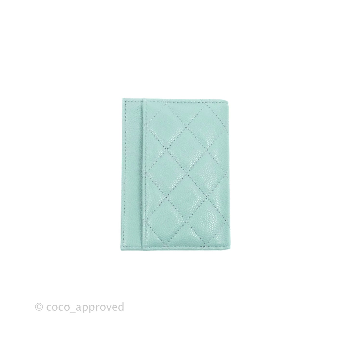 Chanel Classic Quilted Card Holder Tiffany Blue Caviar Gold Hardware