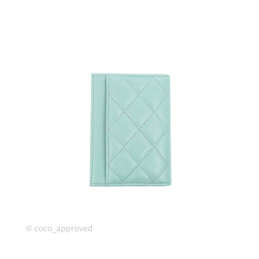 Chanel Classic Quilted Card Holder Tiffany Blue Caviar Gold Hardware