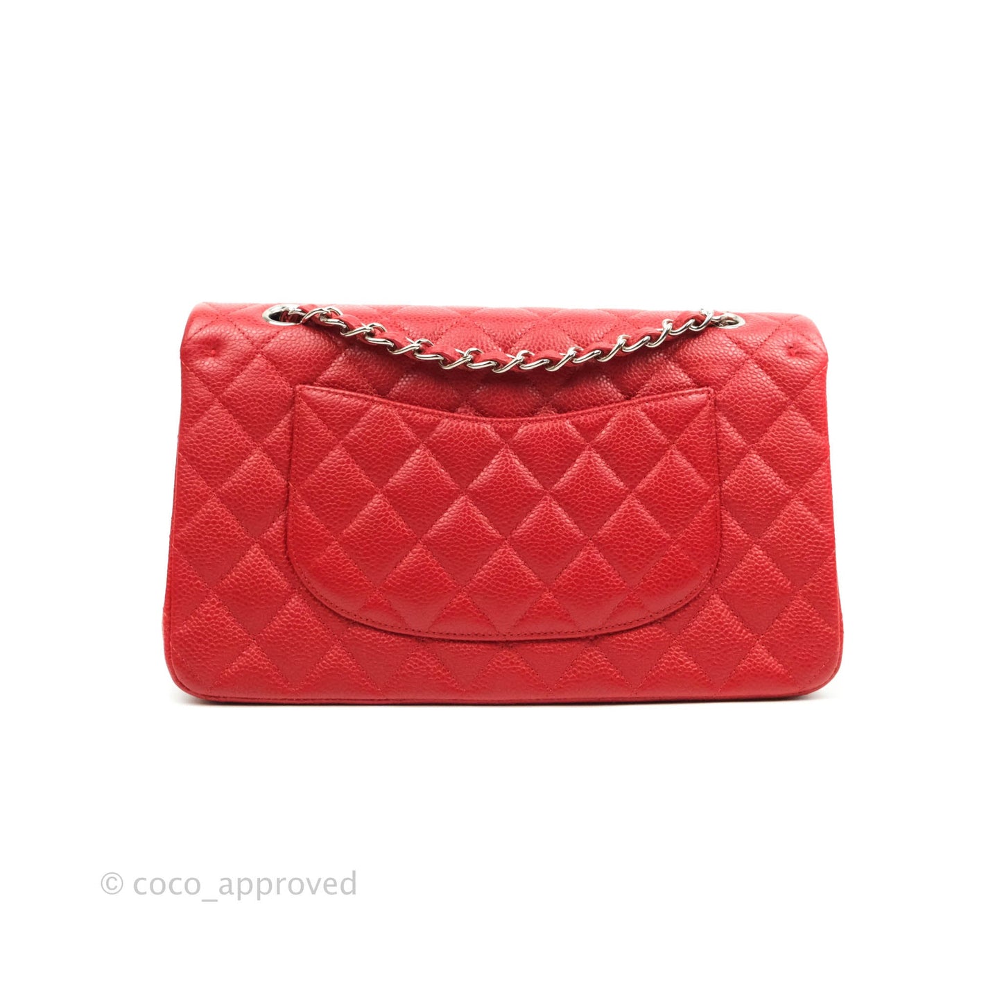 Chanel Classic M/L Medium Double Flap Red Caviar Silver Hardware
