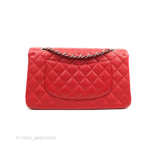 Chanel Classic M/L Medium Double Flap Red Caviar Silver Hardware