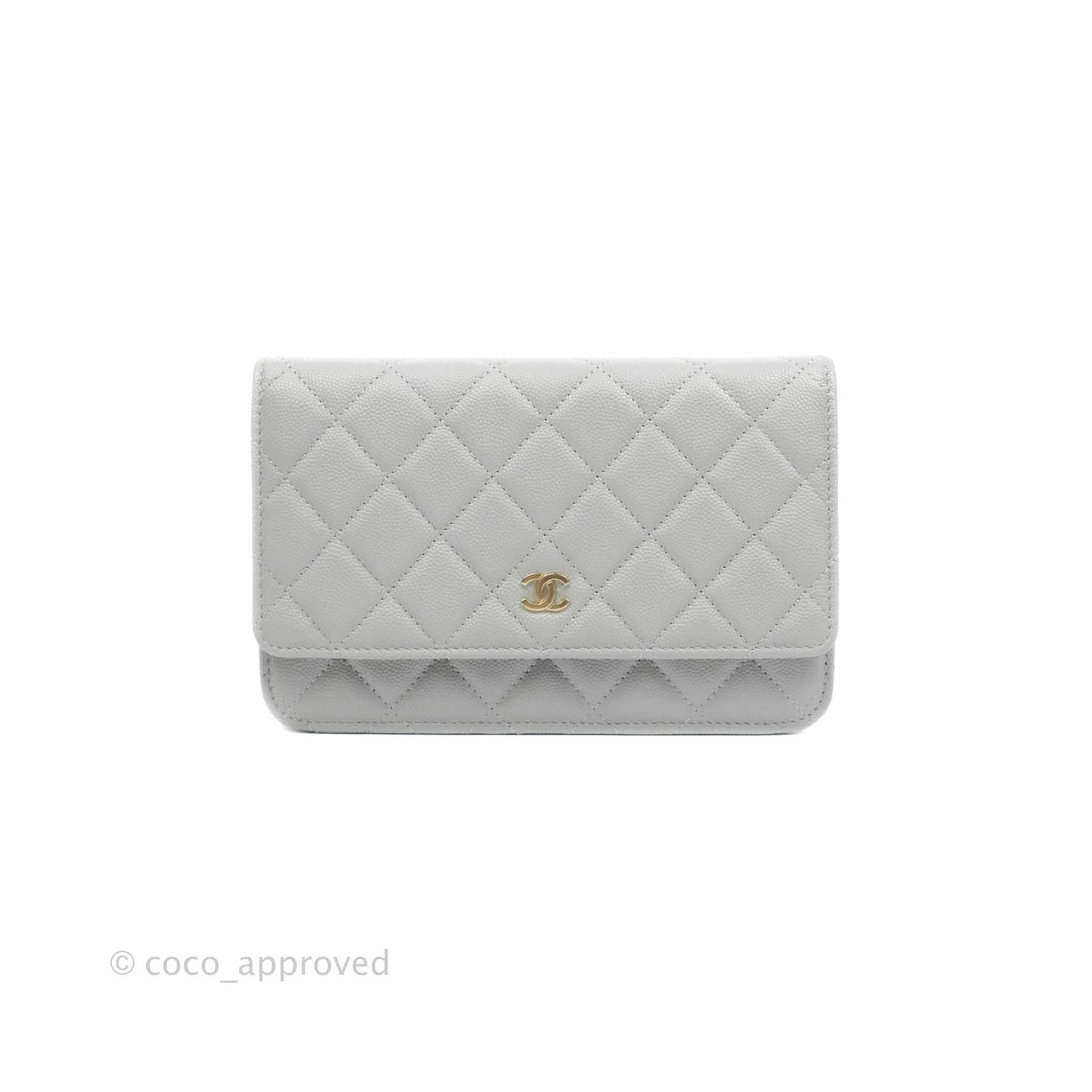 Chanel Quilted Wallet On Chain WOC Grey Caviar Gold Hardware 21A