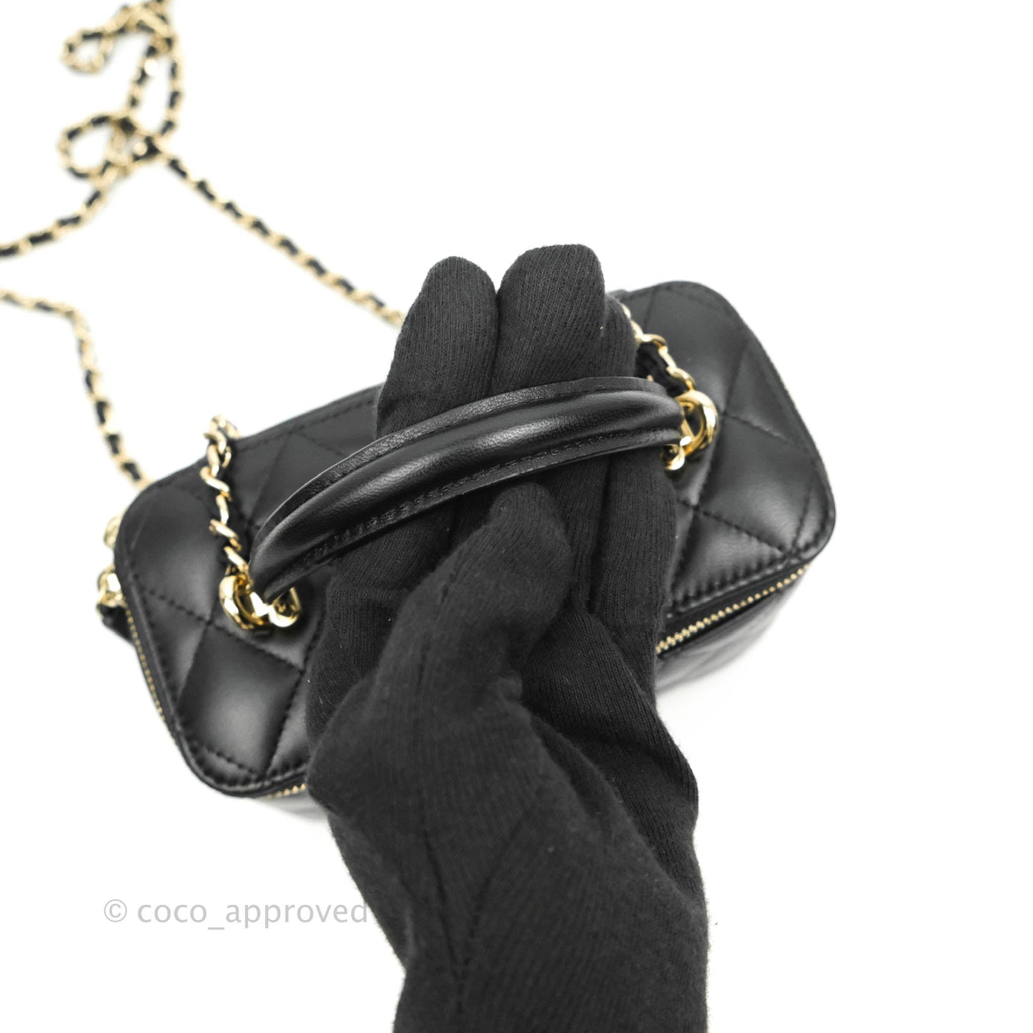 Chanel Classic Vanity Rectangular Top Handle With Chain Black Lambskin Gold Hardware