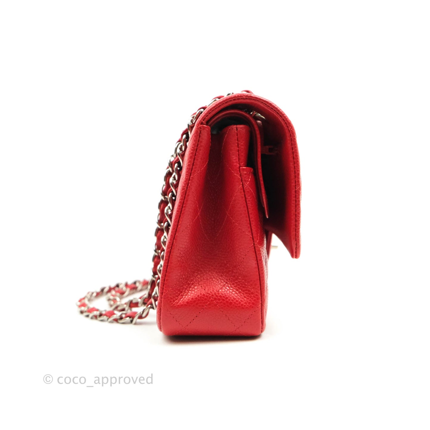 Chanel Classic M/L Medium Double Flap Red Caviar Silver Hardware