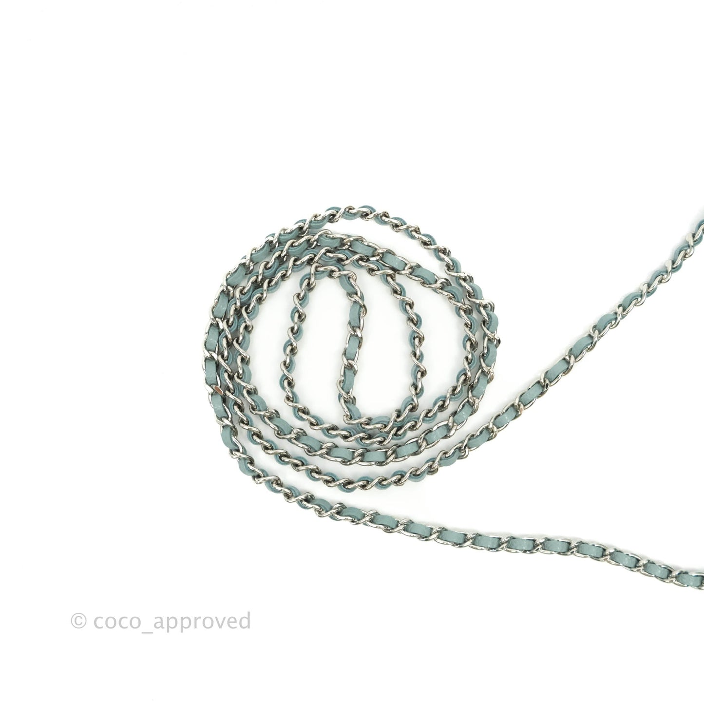 Chanel Mini Wallet With Chain Light Blue Caviar Silver Hardware 20B