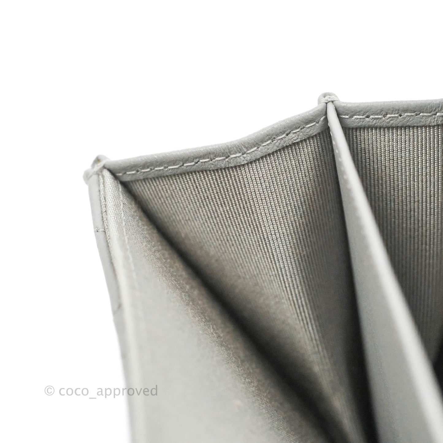 Chanel Quilted Small Flap Card Holder Grey Lambskin Silver Hardware