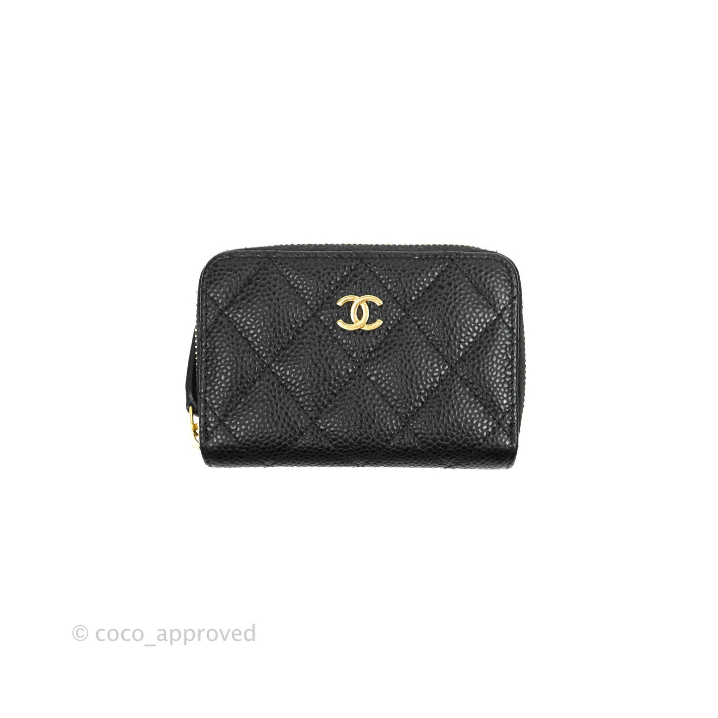 Chanel Classic Zipped Coin Purse Black Caviar Gold Hardware