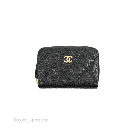 Chanel Classic Zipped Coin Purse Black Caviar Gold Hardware