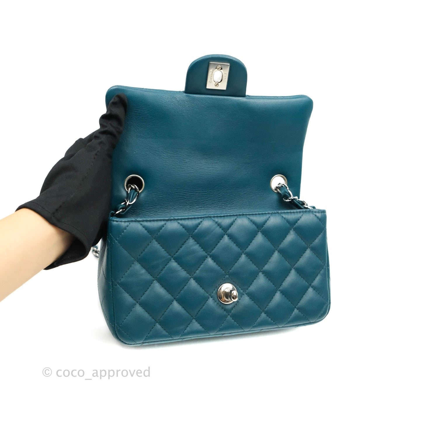 Chanel Quilted Mini Rectangular Teal Lambskin Silver Hardware