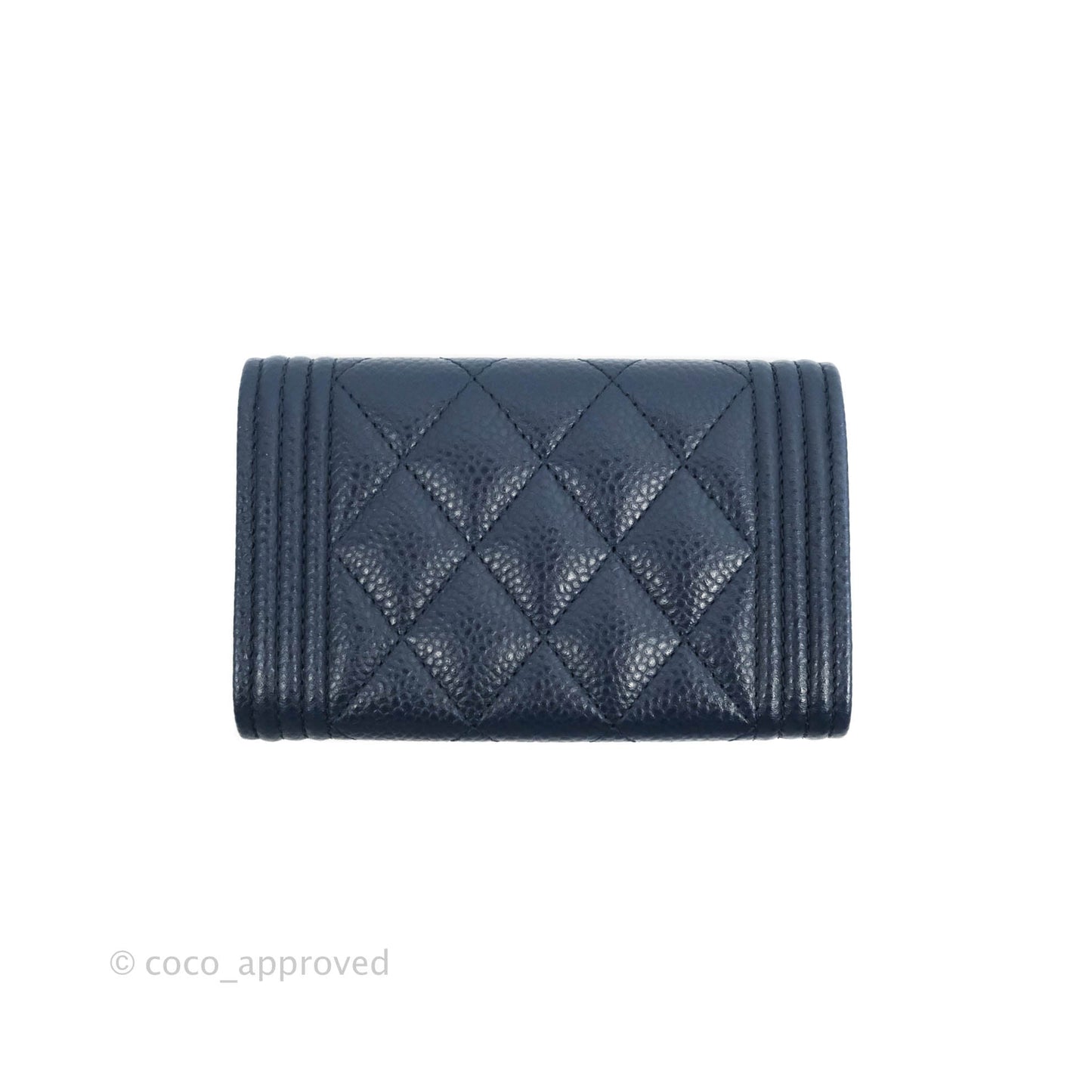 Chanel Quilted Boy Flap Card Holder Navy Caviar Gold Hardware