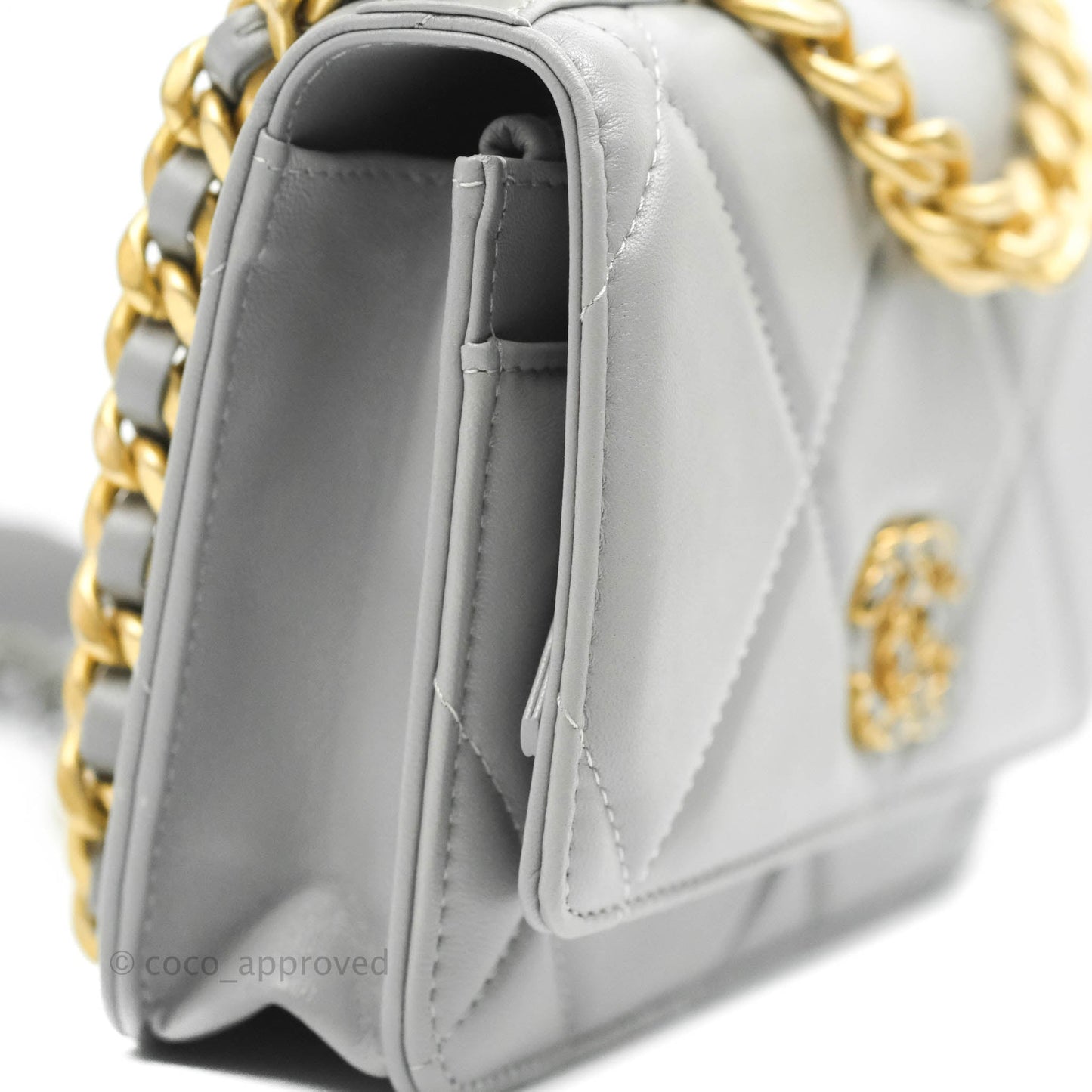 Chanel 19 Wallet on Chain WOC Grey Lambskin Mixed Hardware