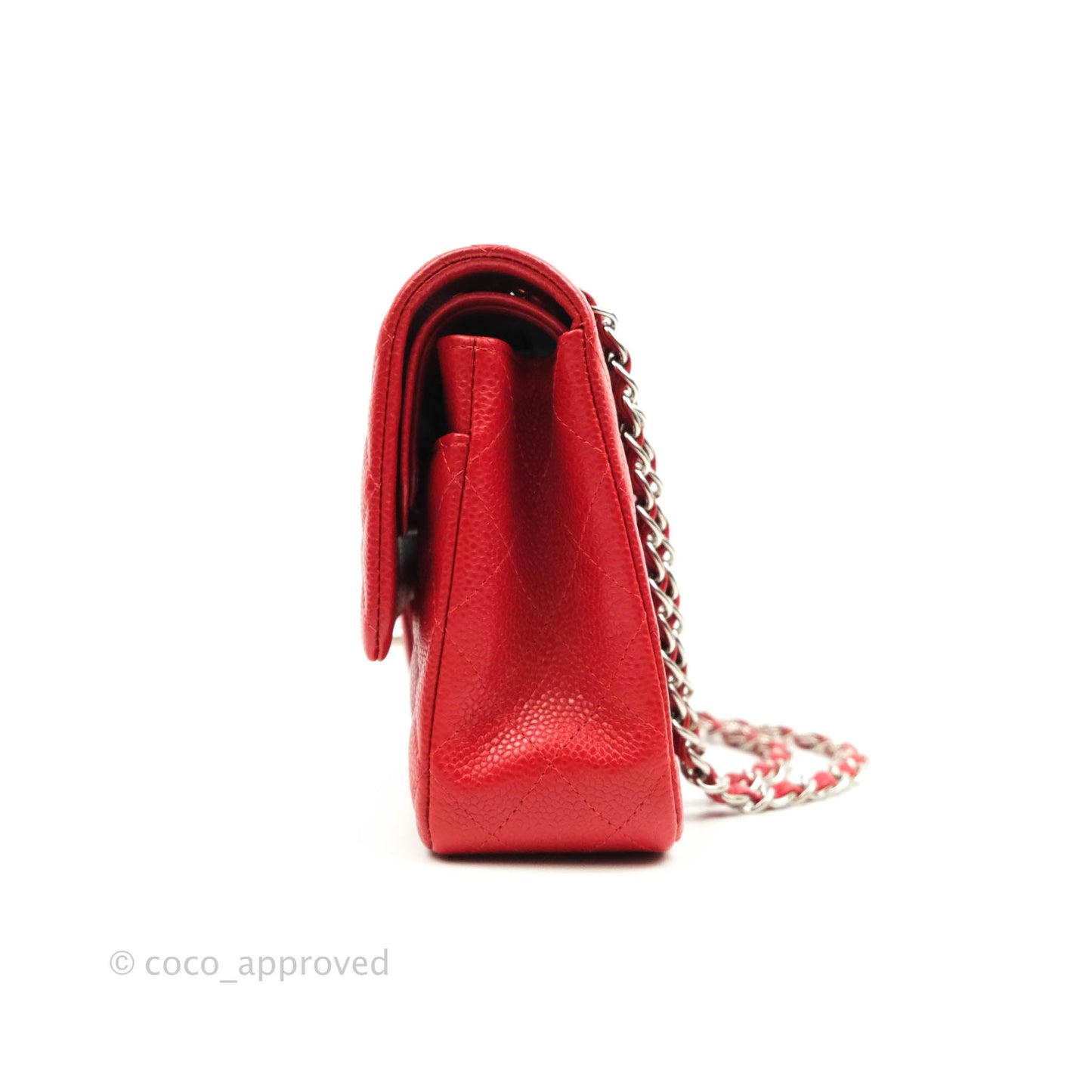 Chanel Classic M/L Medium Double Flap Red Caviar Silver Hardware