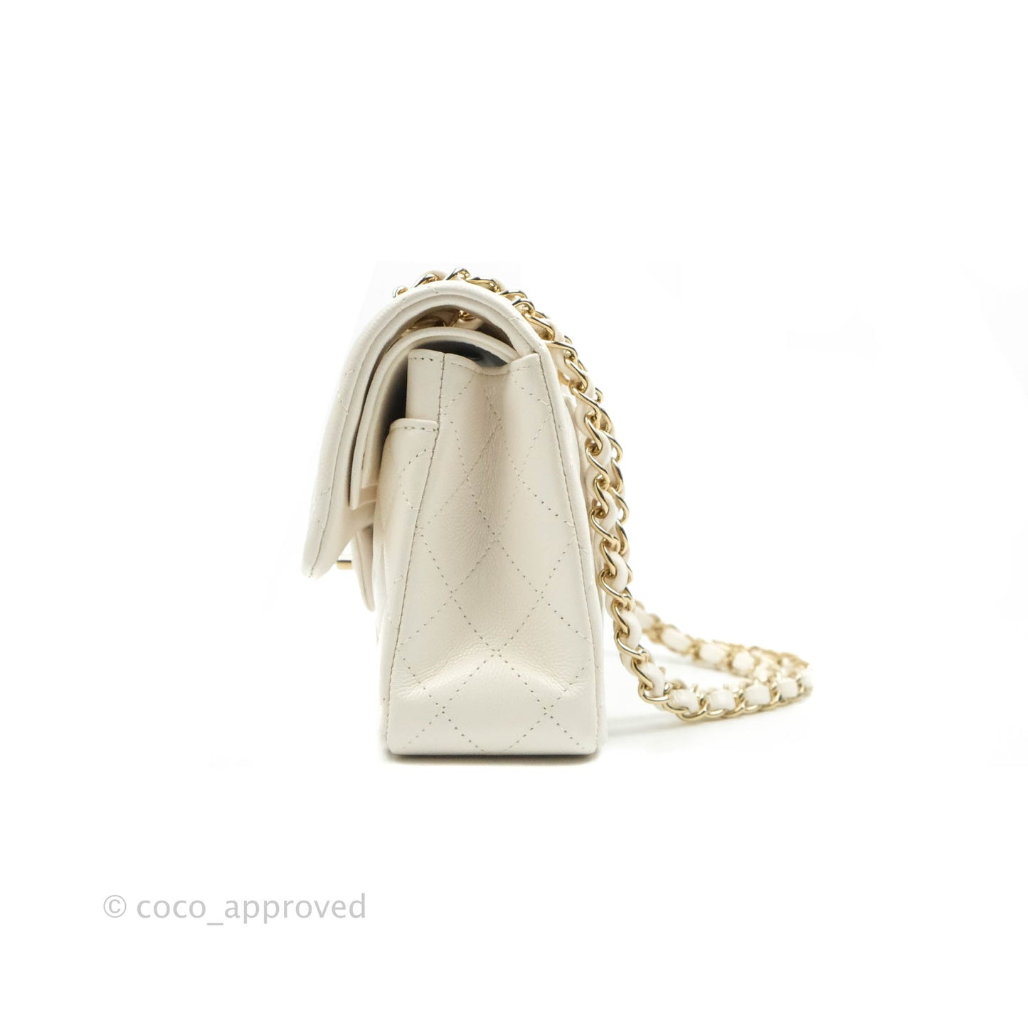 Chanel Classic Quilted Small S/M Flap White Caviar Gold Hardware